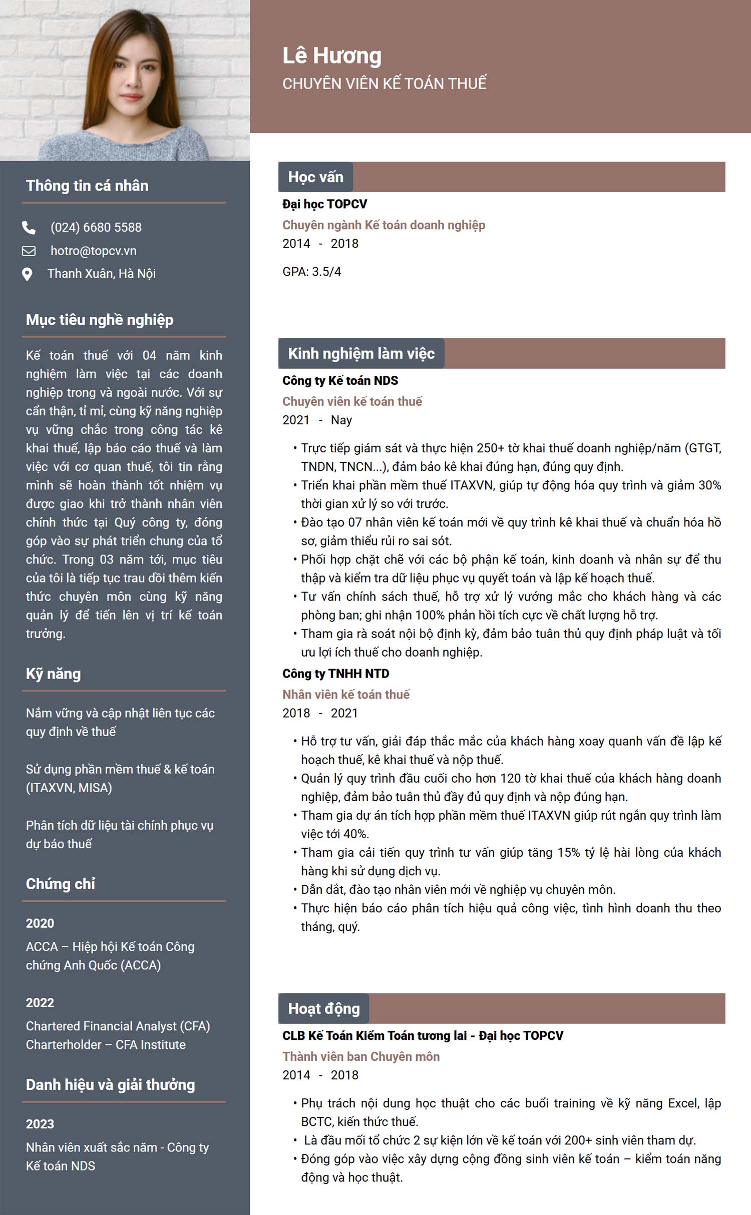 Mẫu CV Kế toán thuế