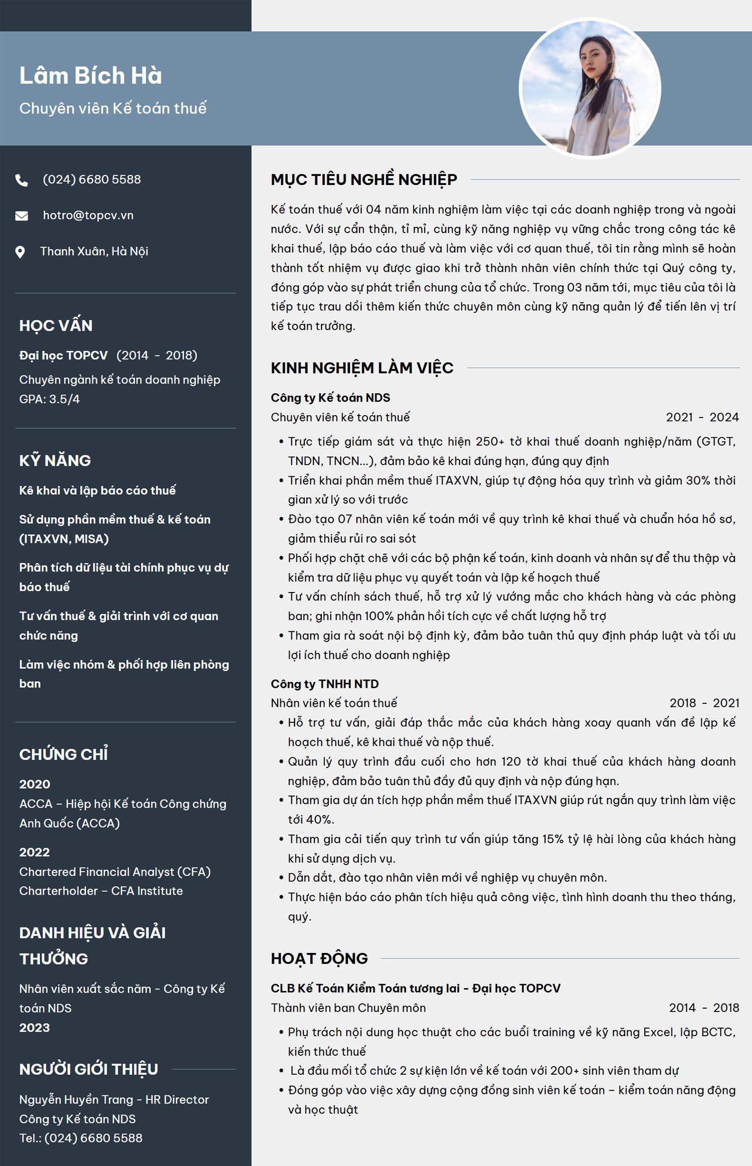 Mẫu CV Kế toán thuế