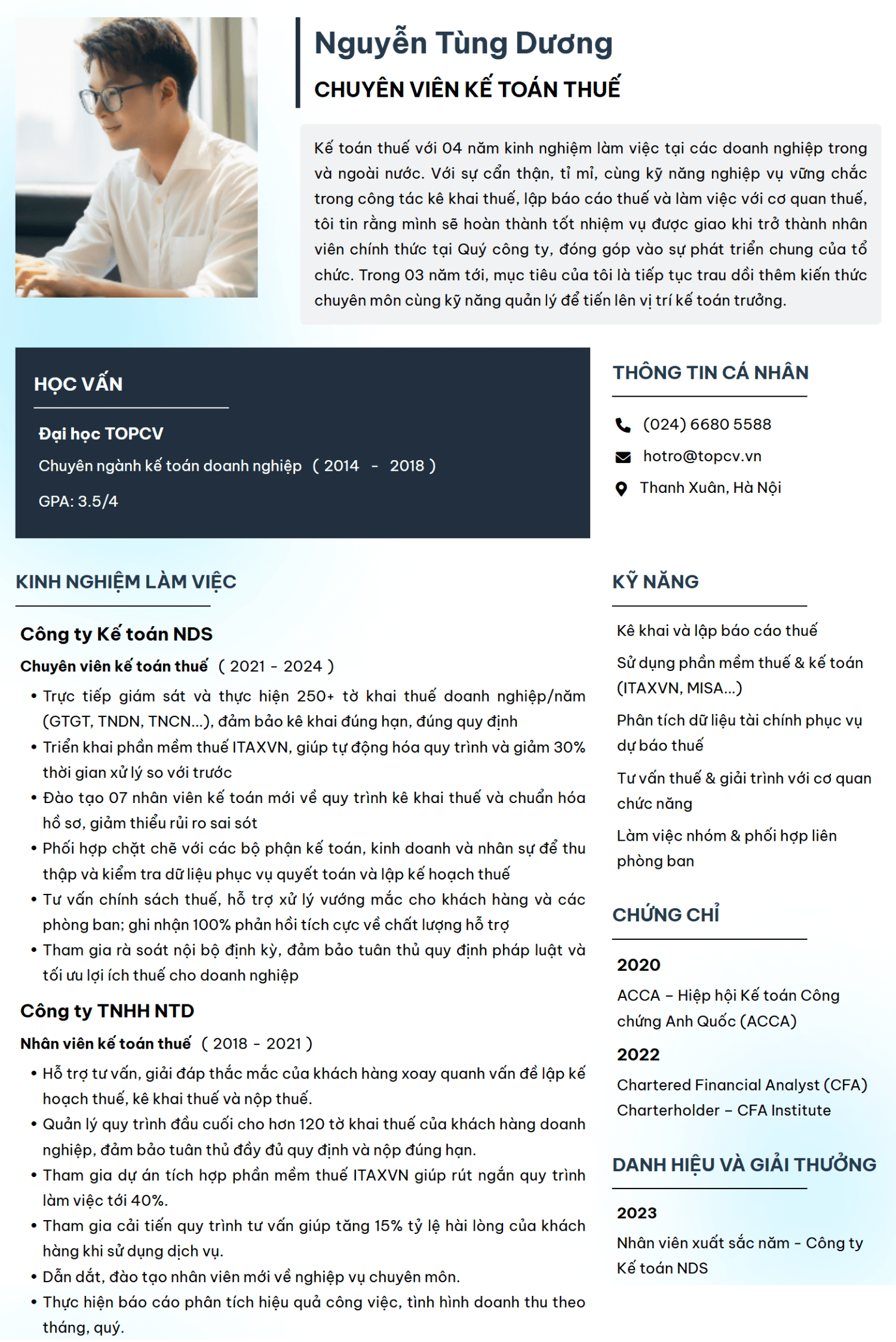 Mẫu CV Kế toán thuế
