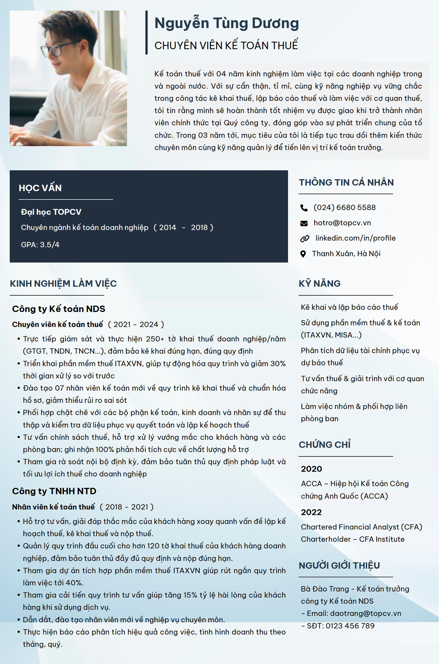 Mẫu CV Kế toán thuế