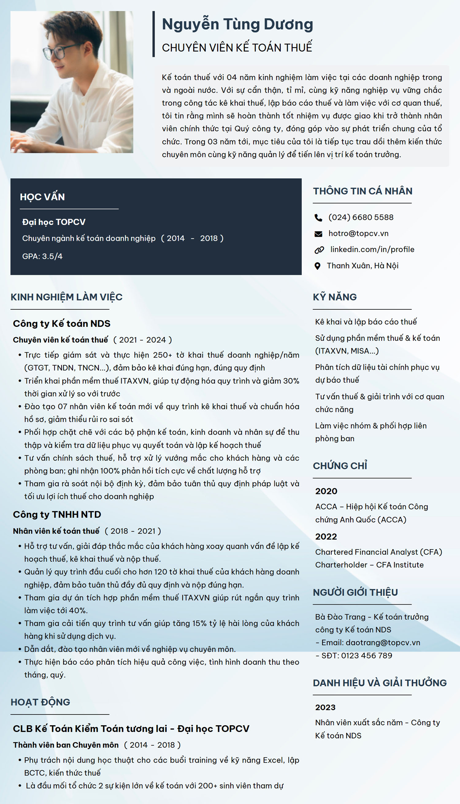 Mẫu CV Kế toán thuế