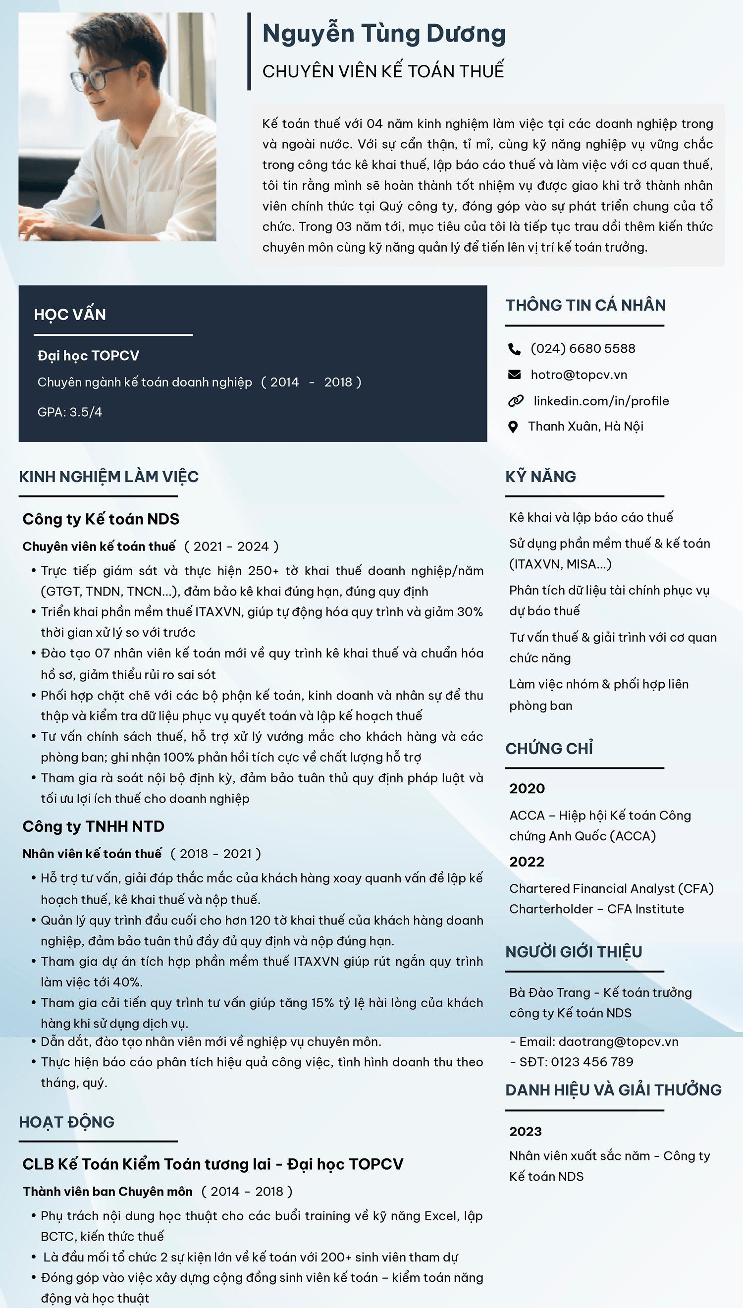 Mẫu CV Kế toán thuế
