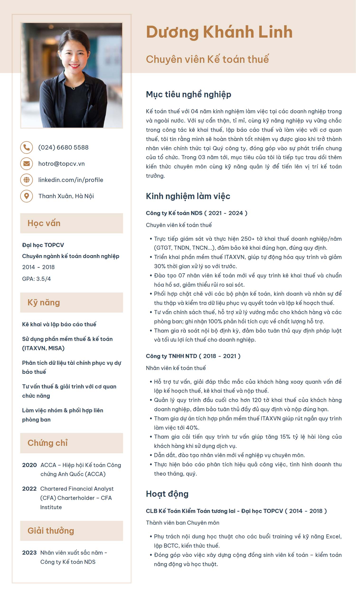 Mẫu CV Kế toán thuế