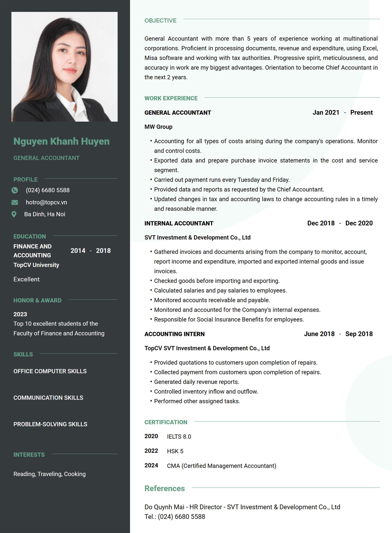 Mẫu CV Nhân viên Kế toán Tiếng Anh tại TopCV