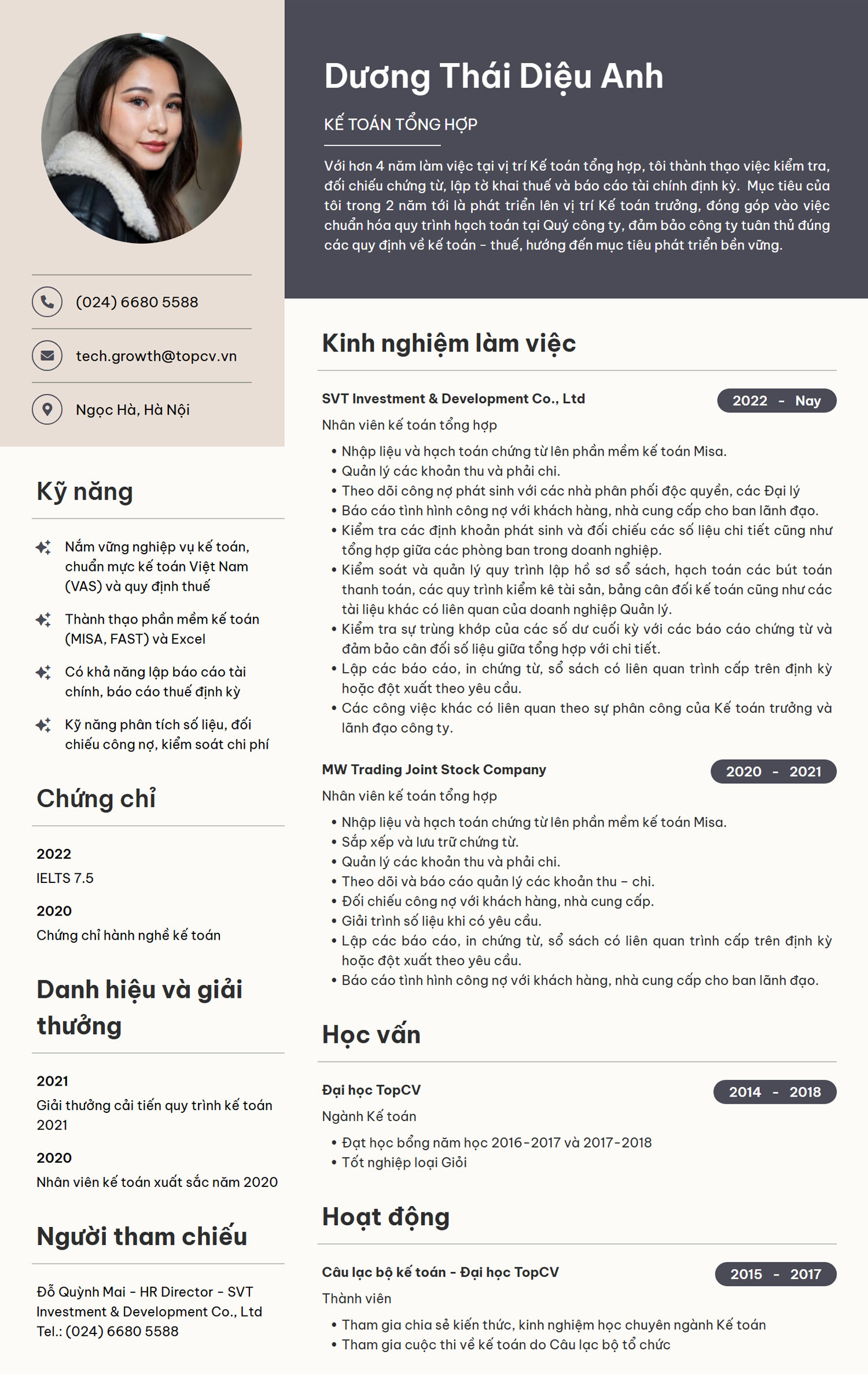 mẫu cv xin việc kế toán tổng hợp