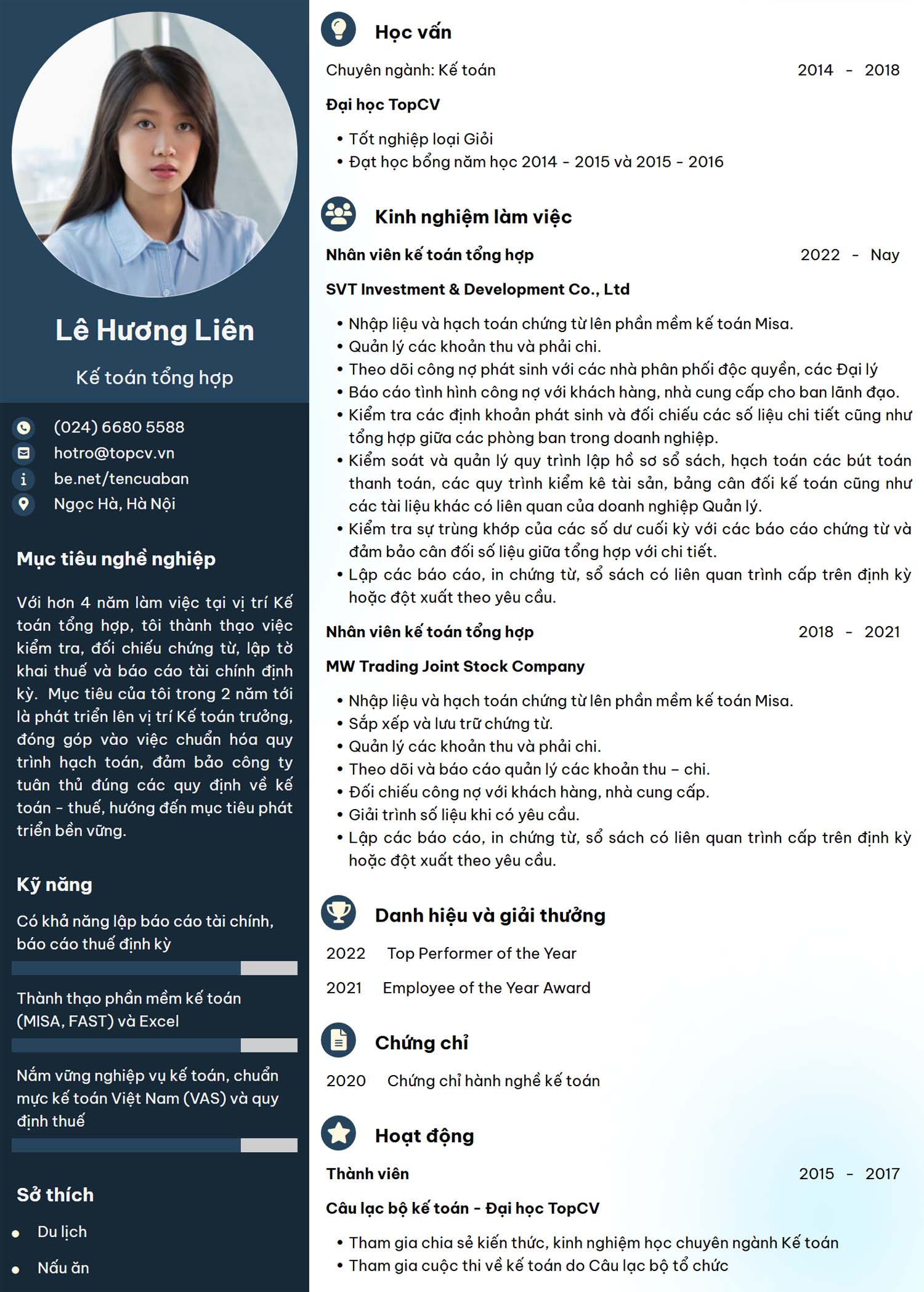 Mẫu CV kế toán tổng hợp truyền thống
