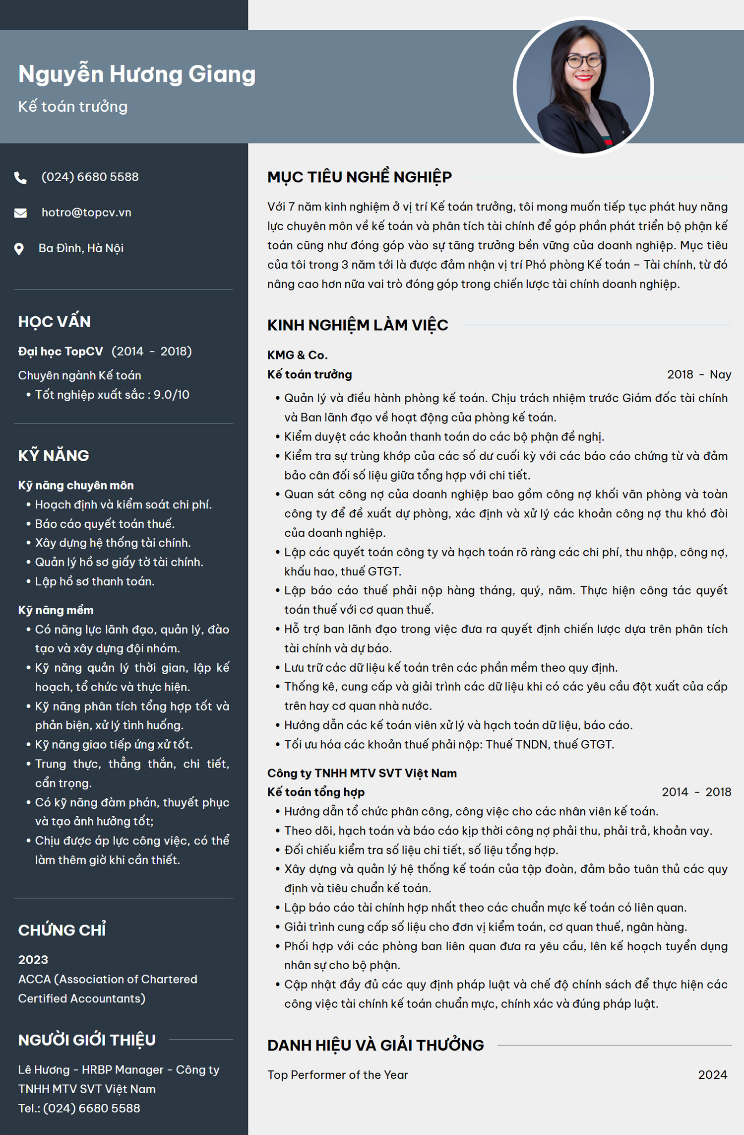 Mẫu CV Kế toán trưởng