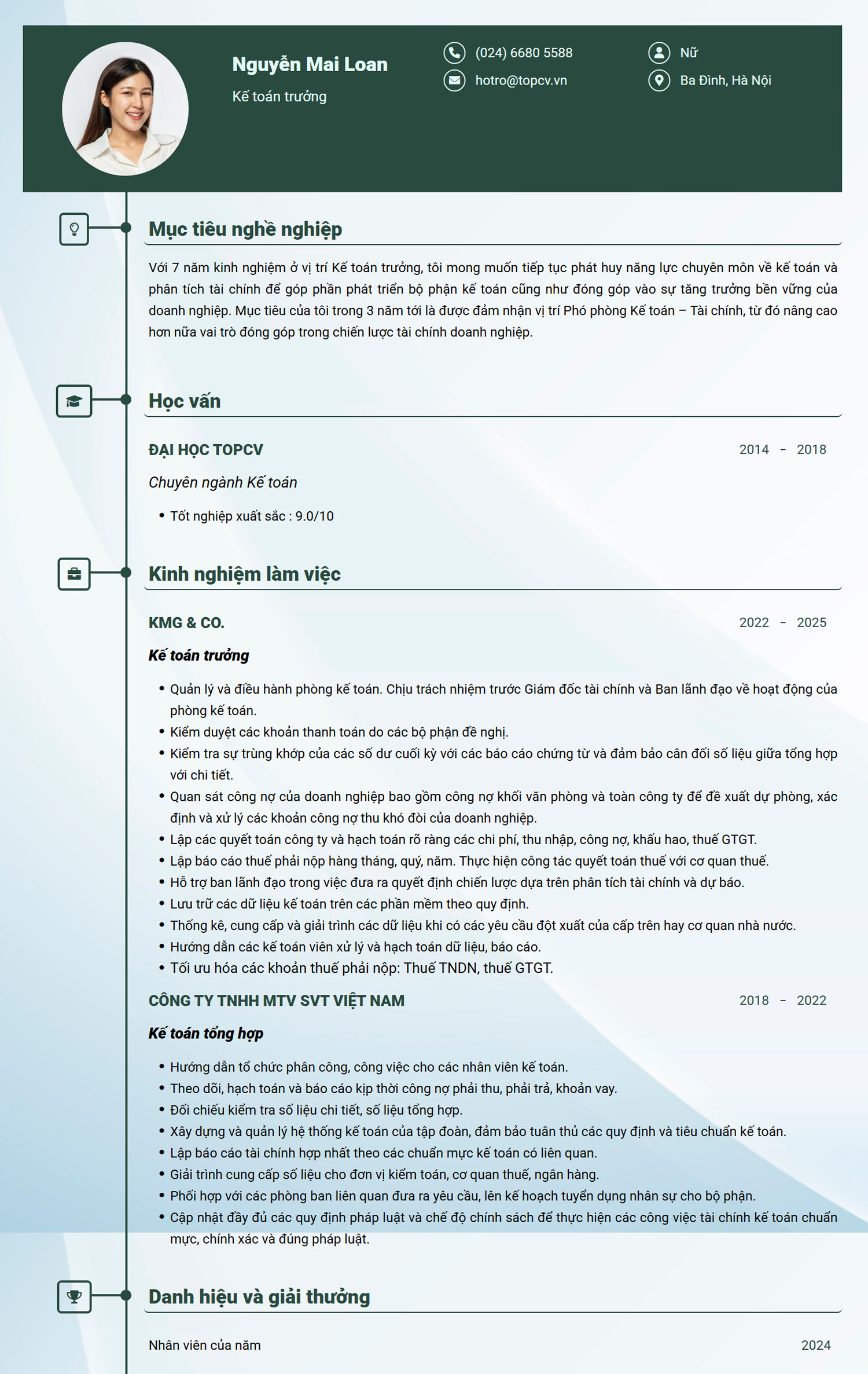 CV Kế toán trưởng