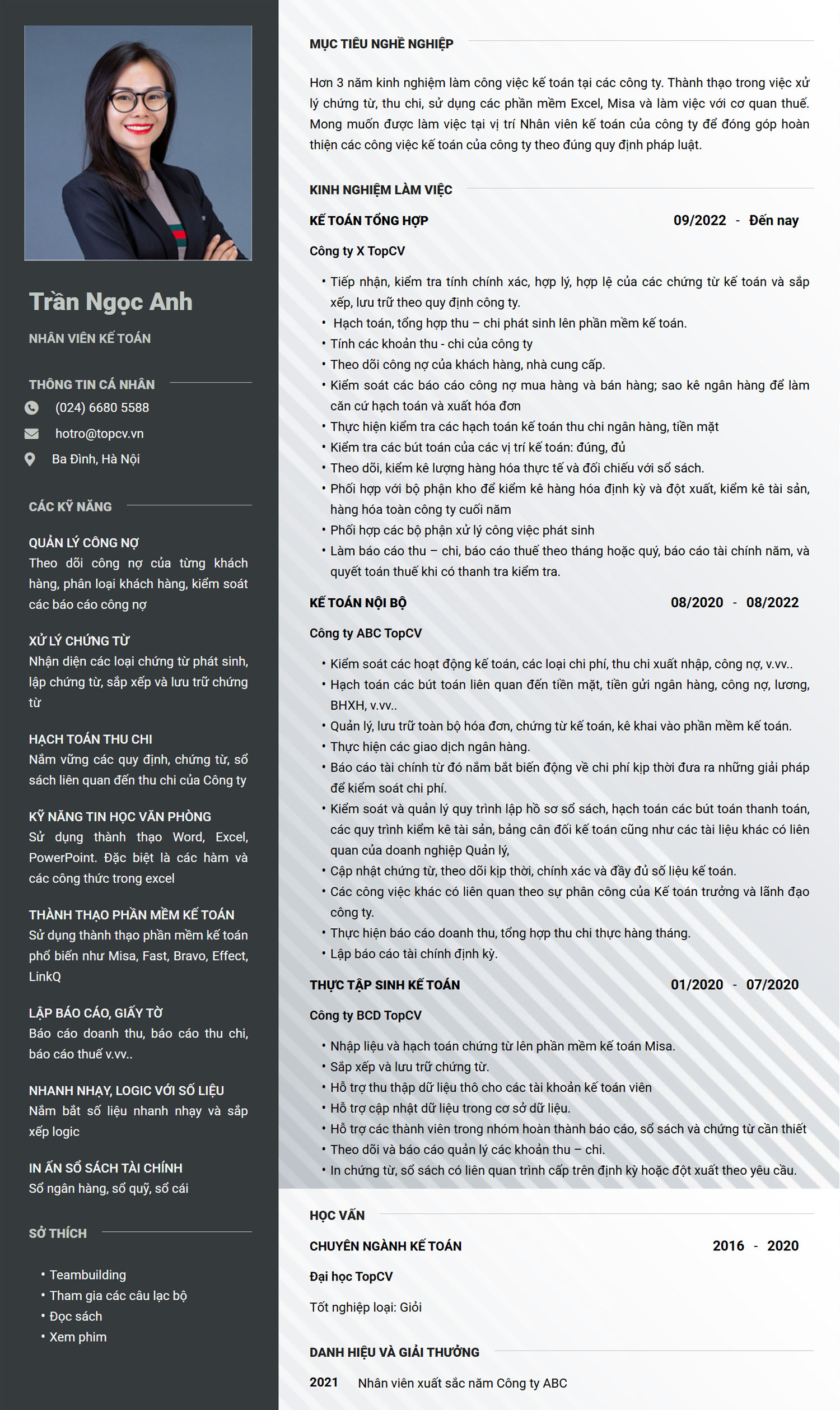 Mẫu CV Nhân viên kế toán Tiếng Việt