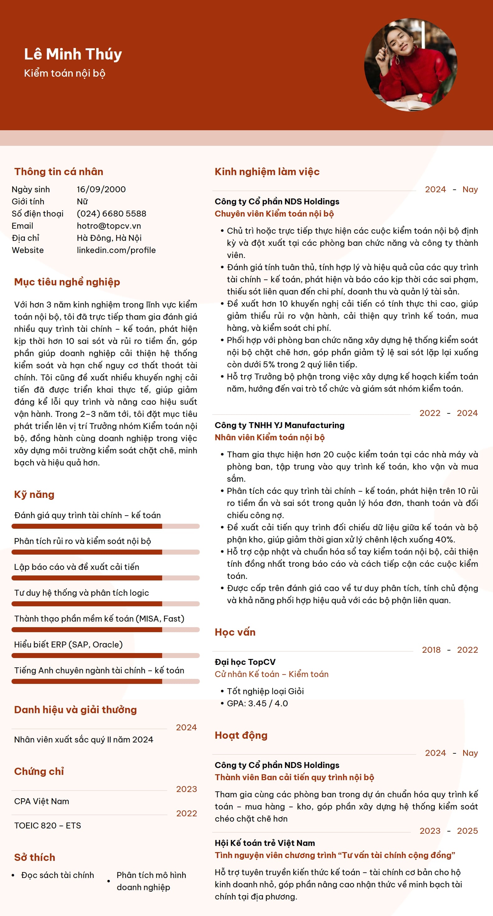 Mẫu CV Kiểm toán nội bộ