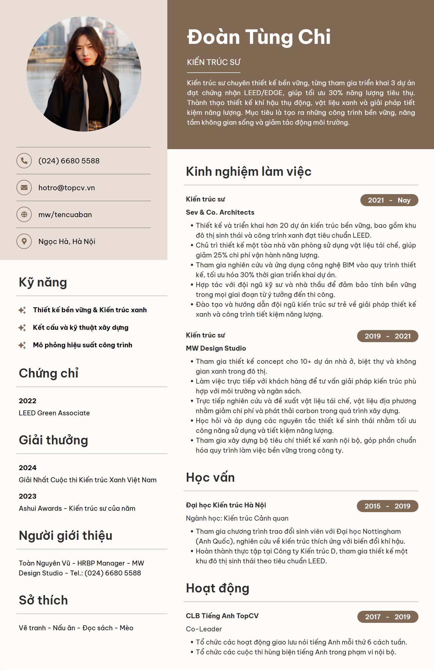 mẫu cv xin việc kiến trúc sư