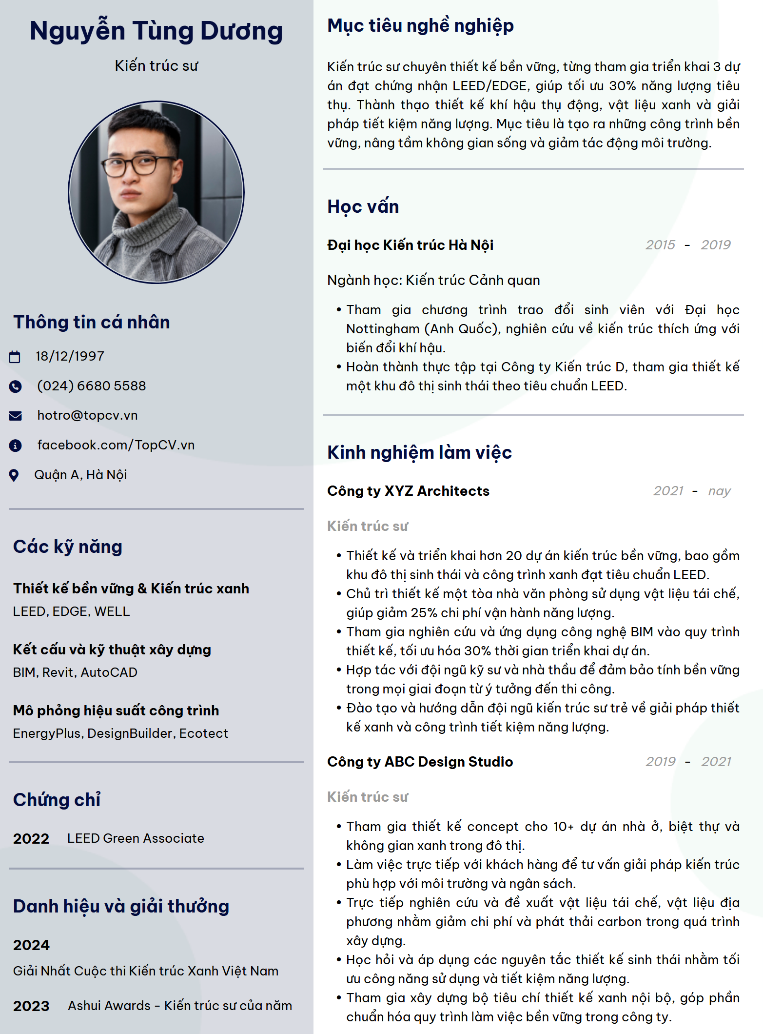 Mẫu CV Kiến trúc sư