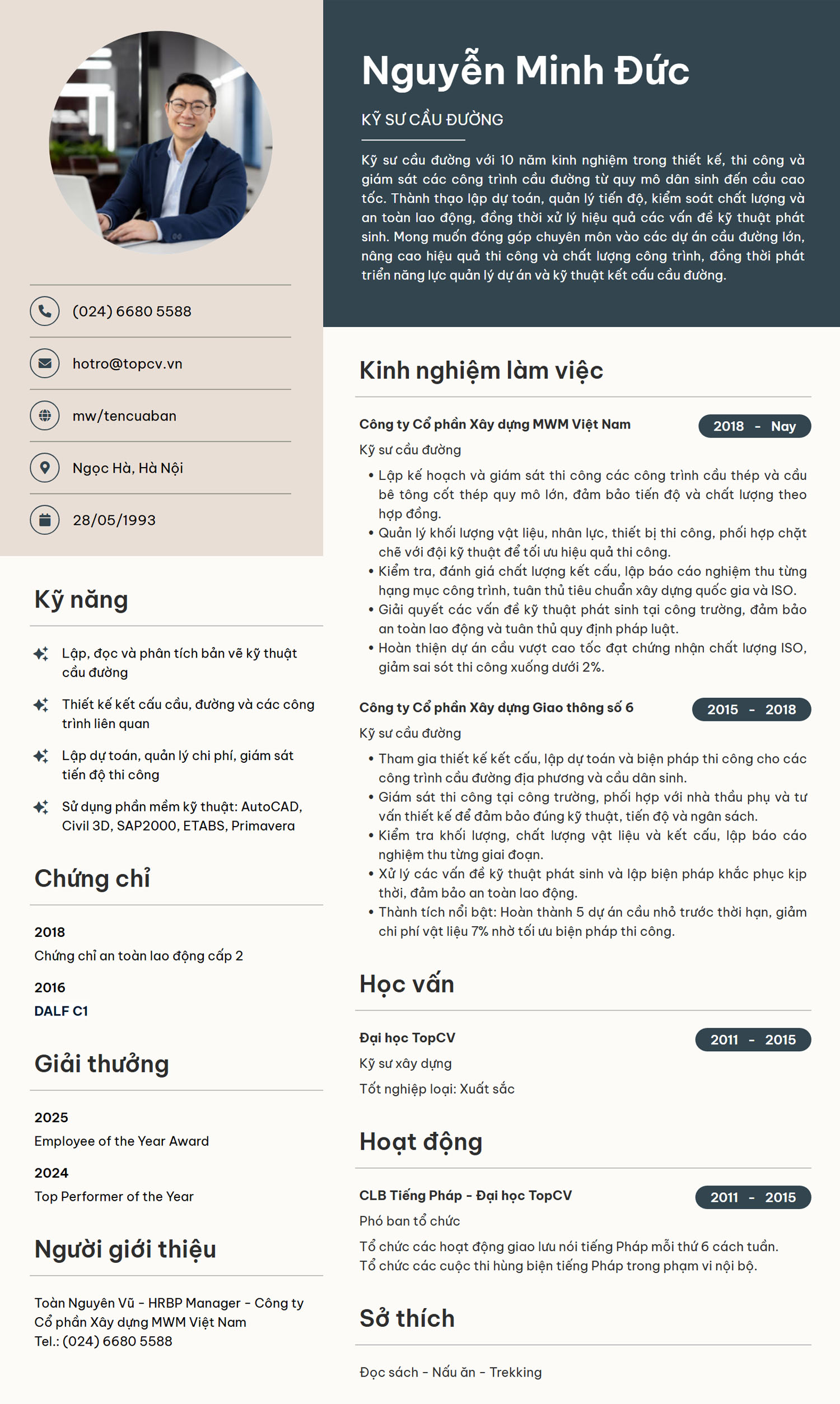 mau cv ky su cau duong