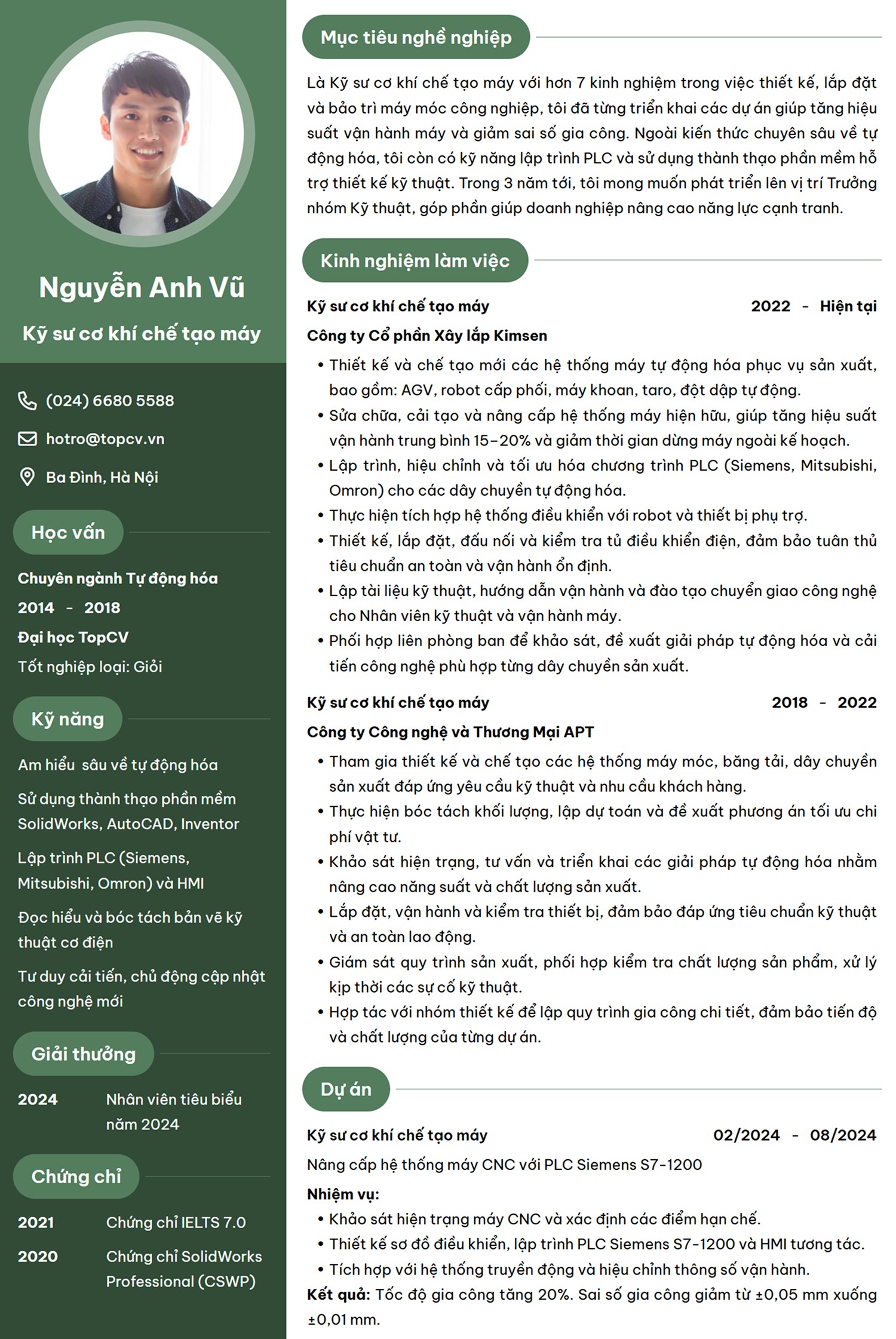 Mẫu CV Kỹ sư cơ khí chế tạo máy ấn tượng