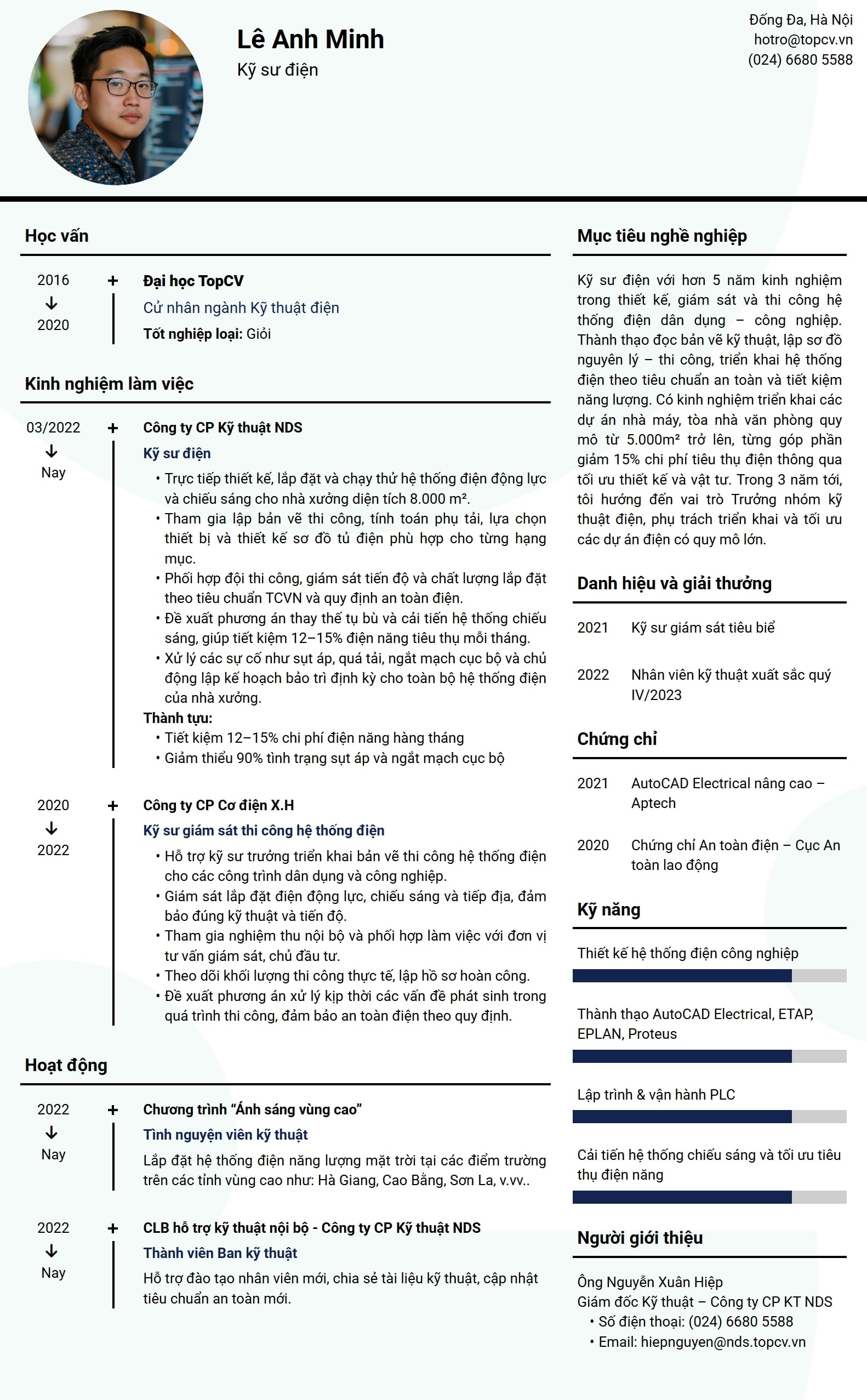 Mẫu CV Kỹ sư điện
