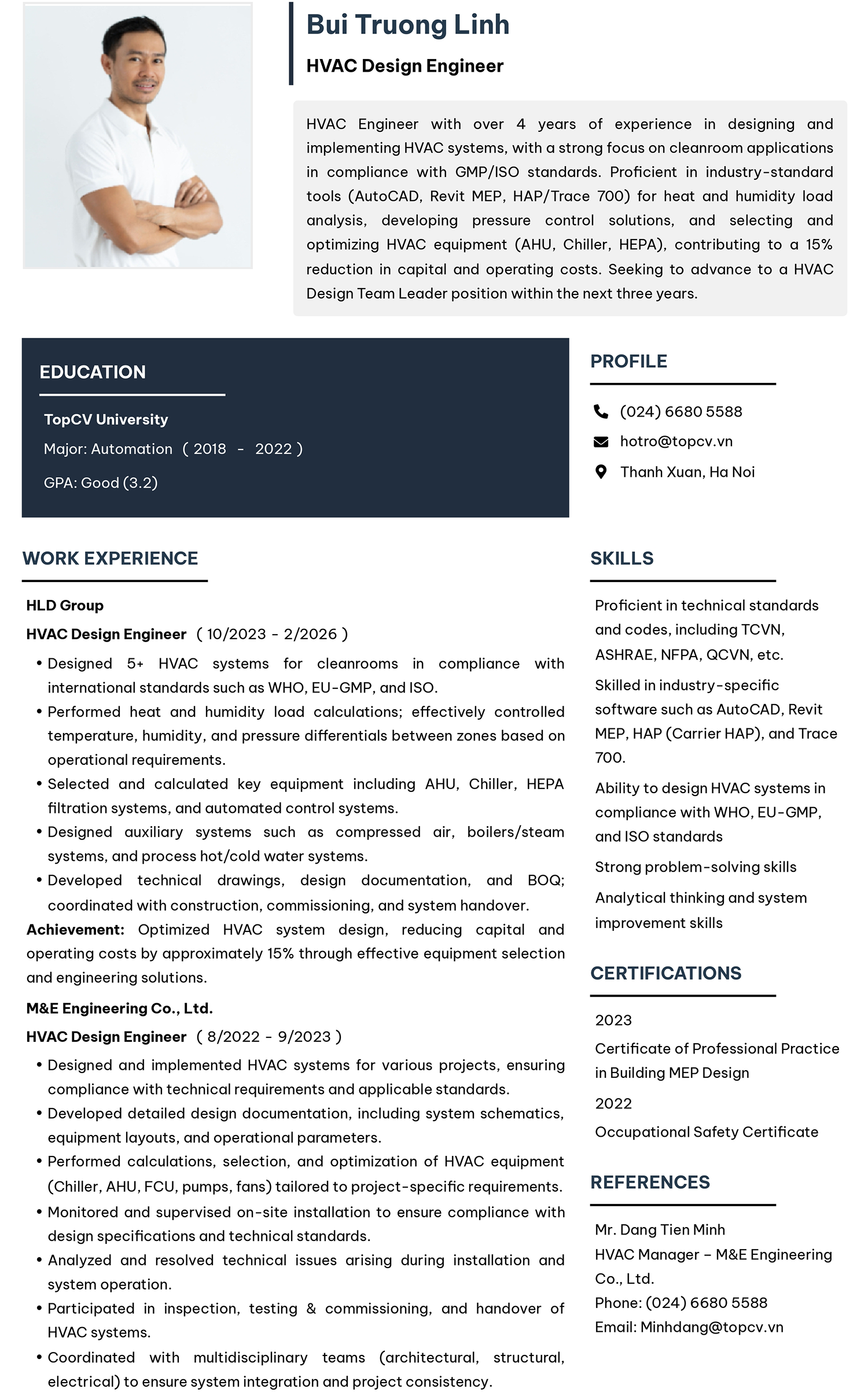 Mẫu CV Kỹ sư HVAC tiếng Anh