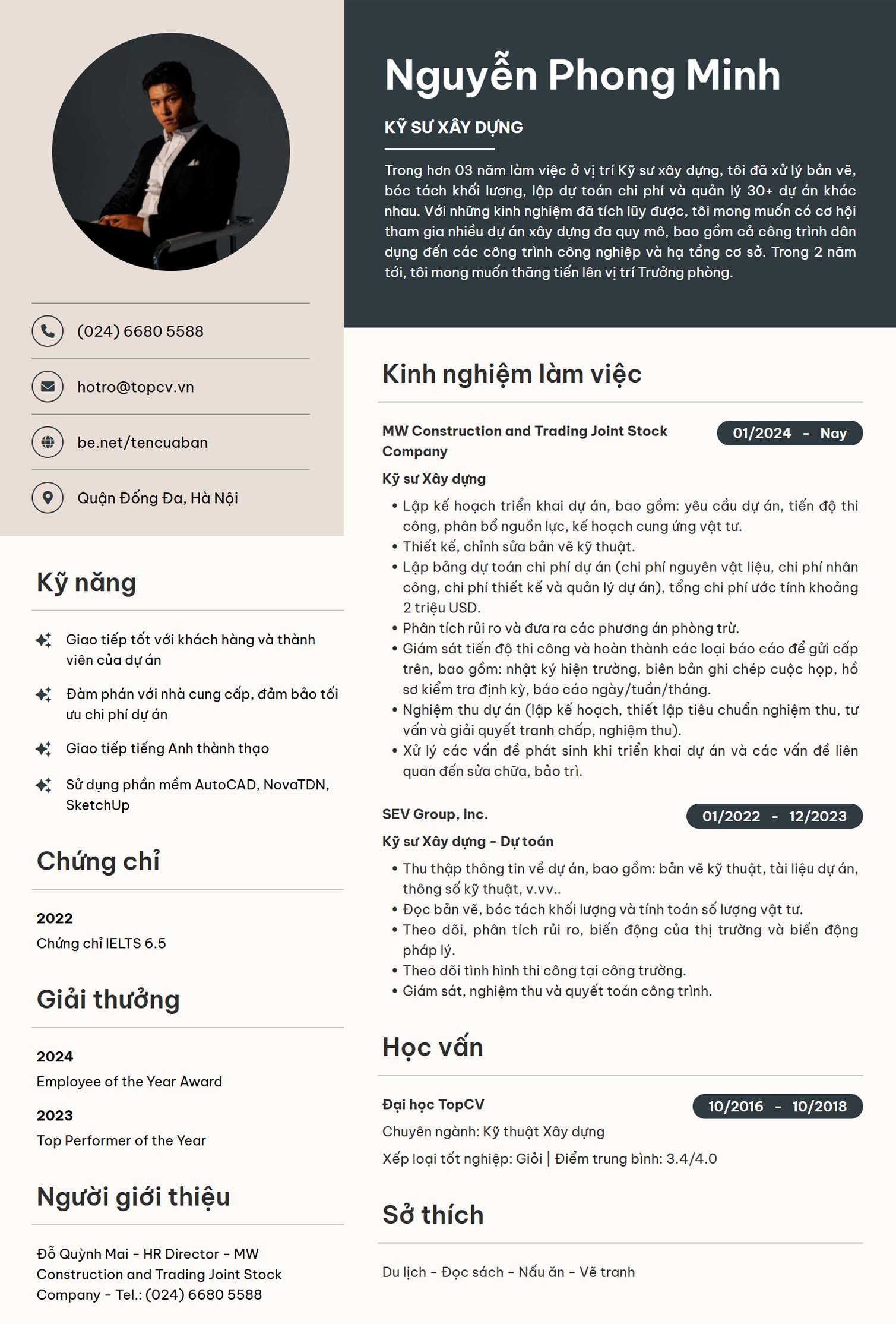 mau cv ky su xay dung