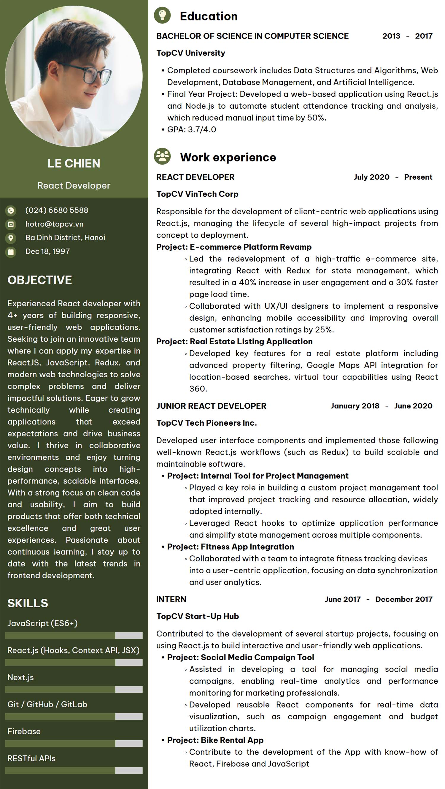 Mẫu CV Lập trình viên tiếng Anh