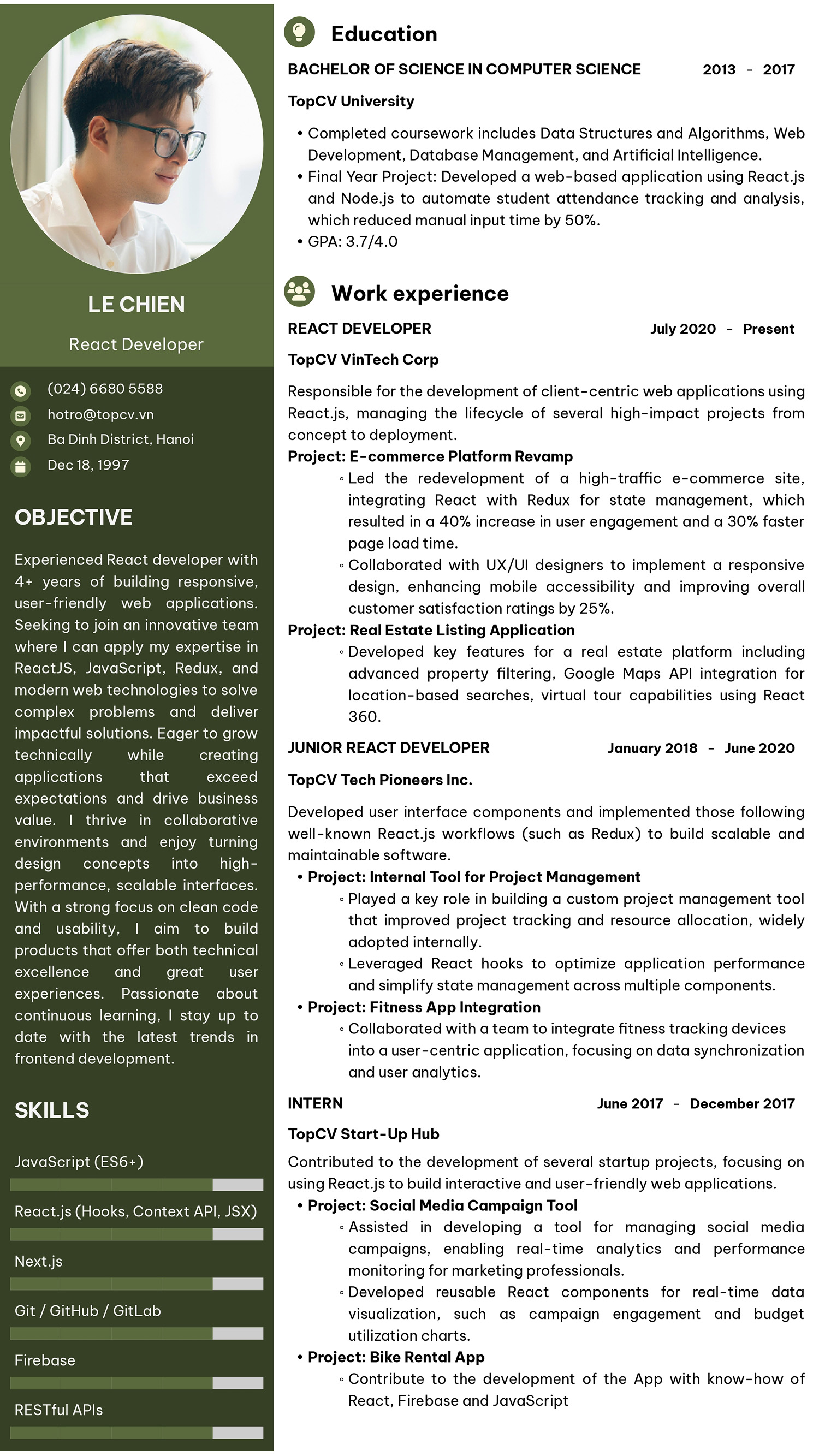 Tham khảo mẫu CV Lập trình viên tiếng Anh tại TopCV