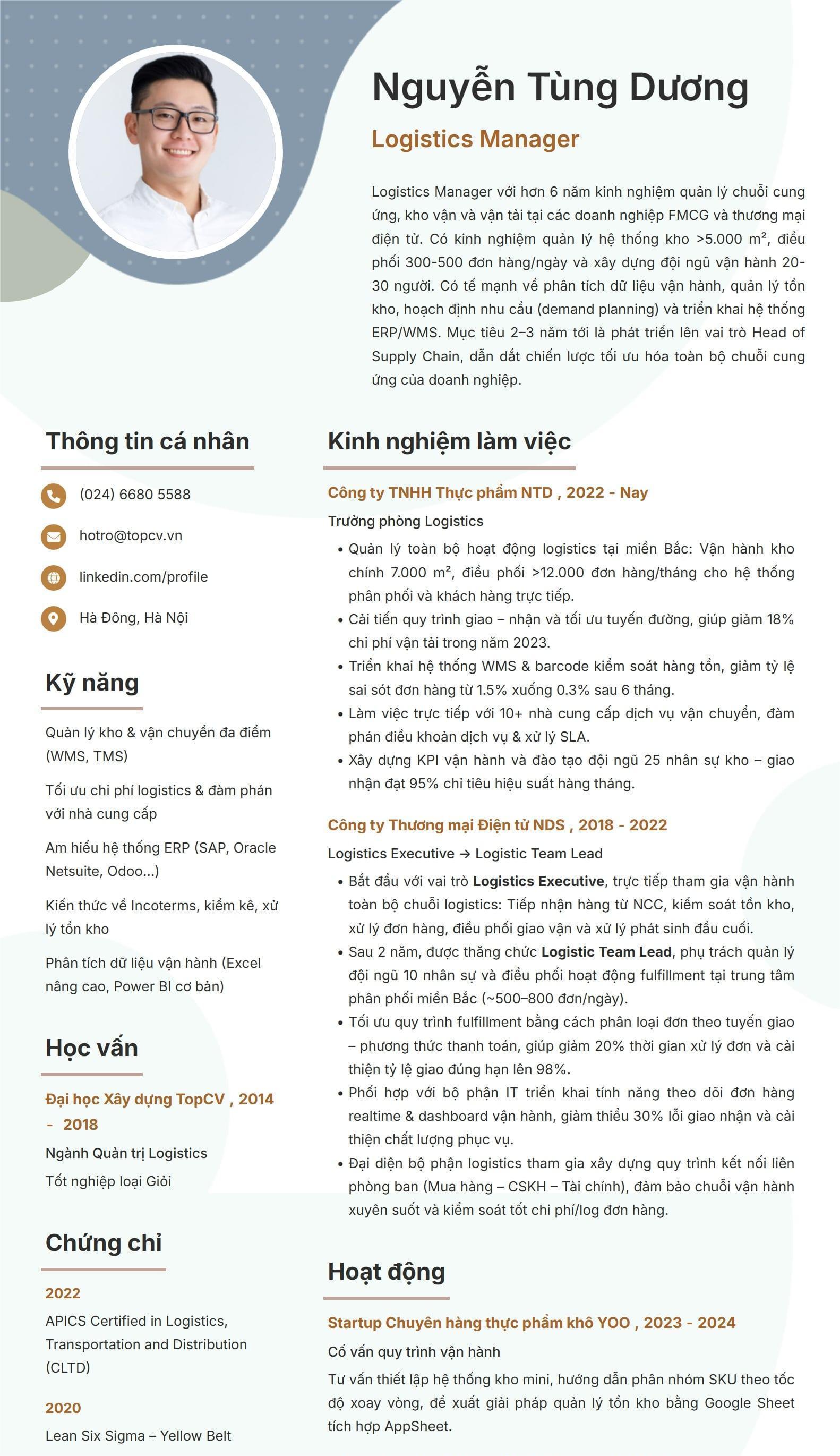 Mẫu CV Logistics Manager