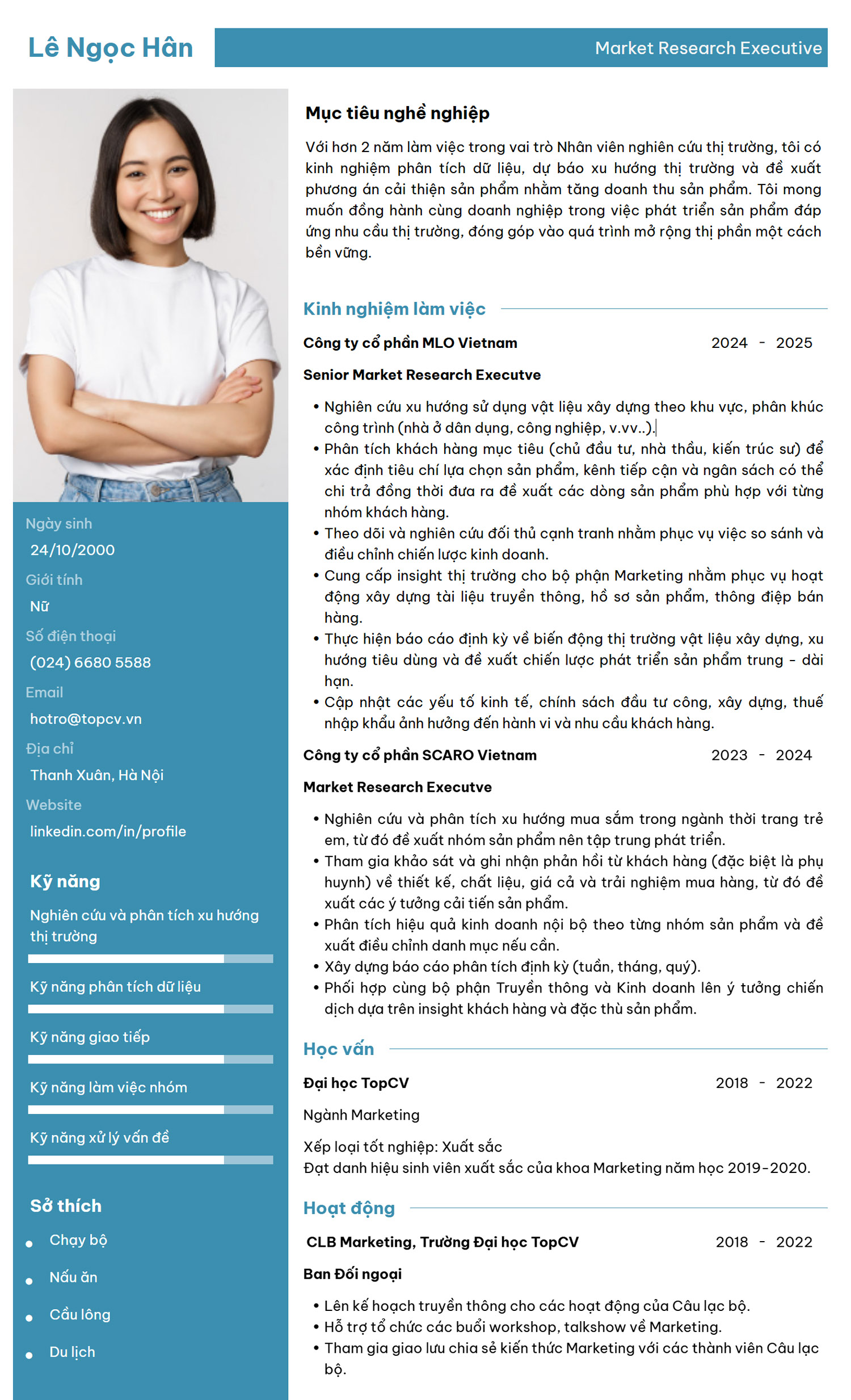 Mẫu CV Market Research chuẩn, chuyên nghiệp