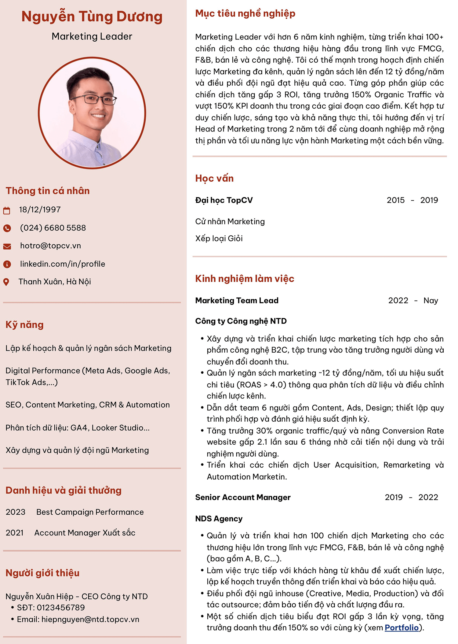 Mẫu CV Marketing Leader