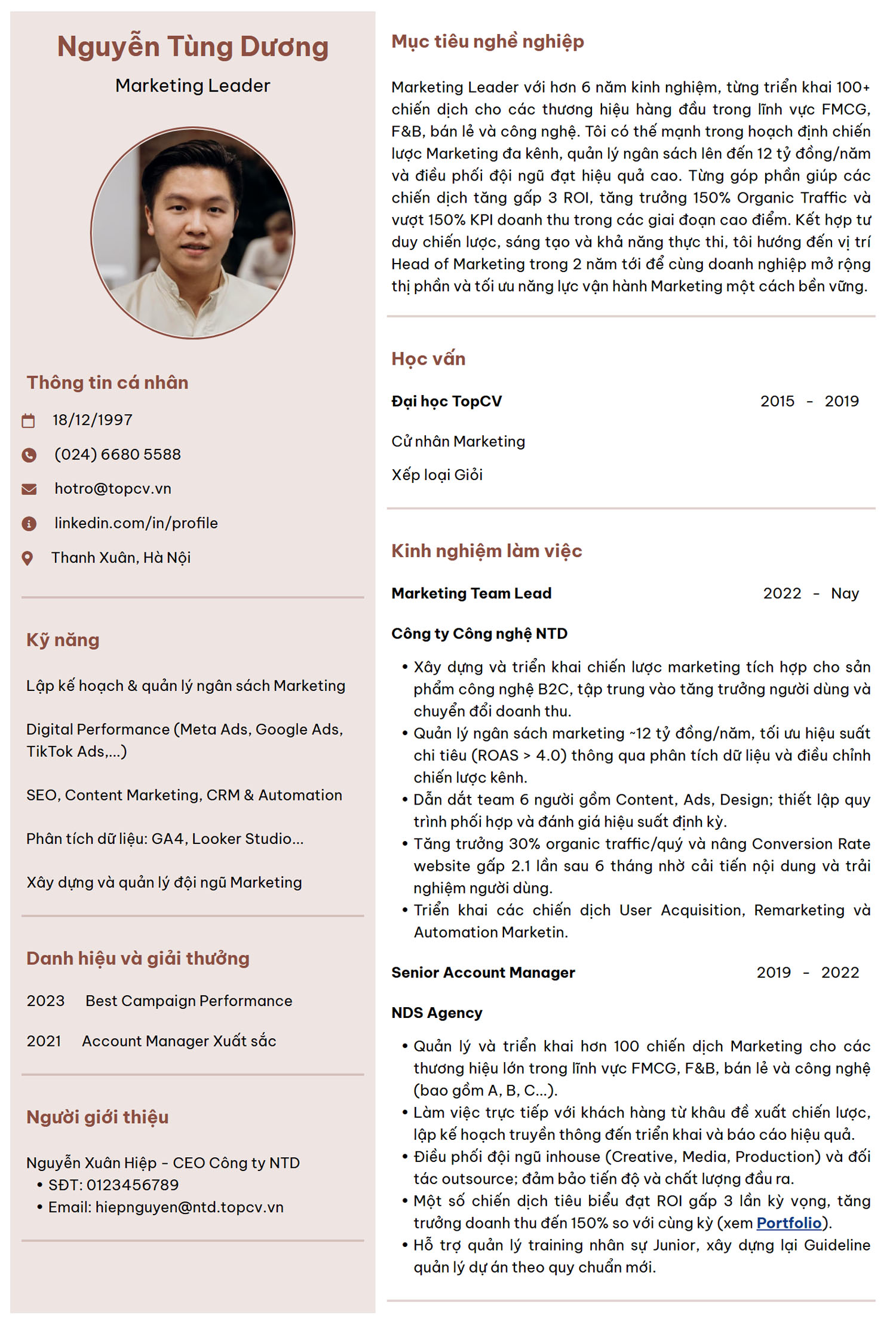 Tham khảo mẫu CV Marketing Leader