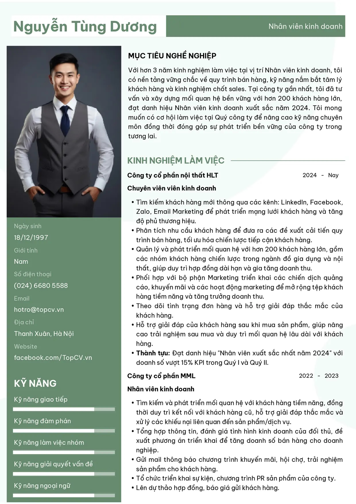 Mẫu CV Nhân viên kinh doanh