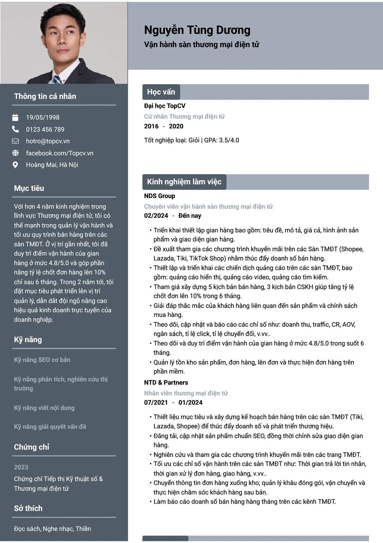 Mẫu CV Ấn tượng của TopCV