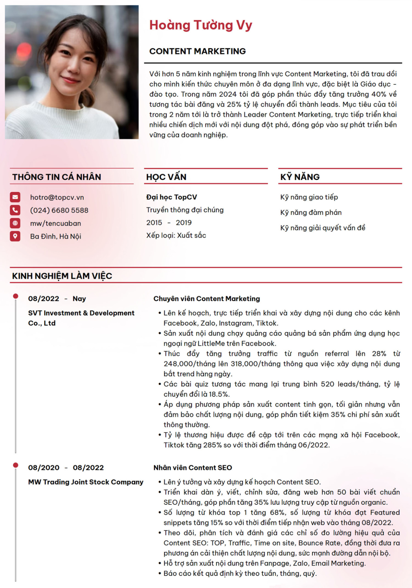Mẫu CV ATS của TopCV