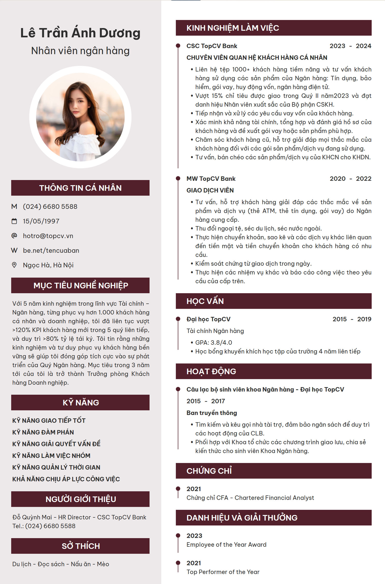 Khám phá mẫu CV Ngân hàng ấn tượng