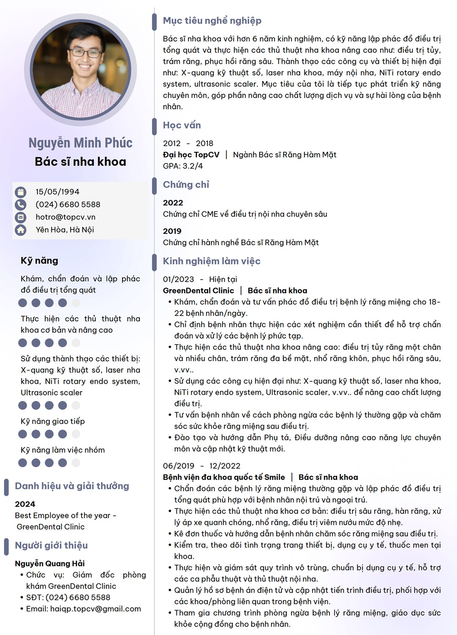 Mẫu CV xin việc Nha khoa hiện đại