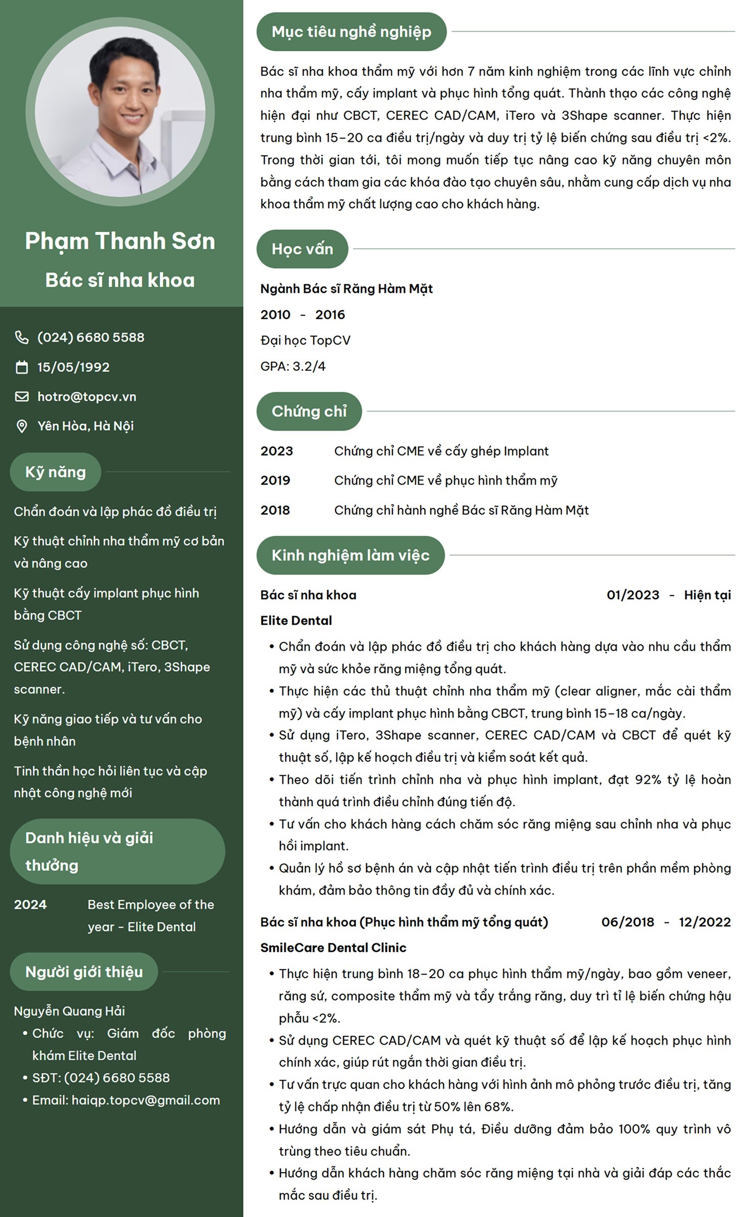 Mẫu CV xin việc Nha khoa ấn tượng