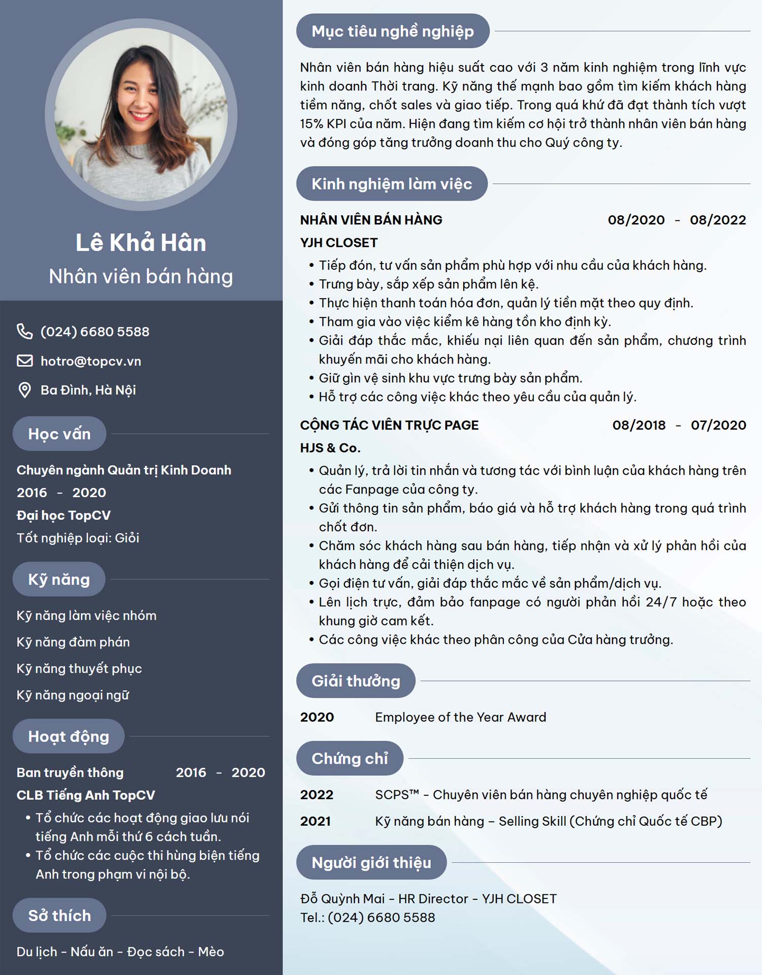 cv nhân viên bán hàng