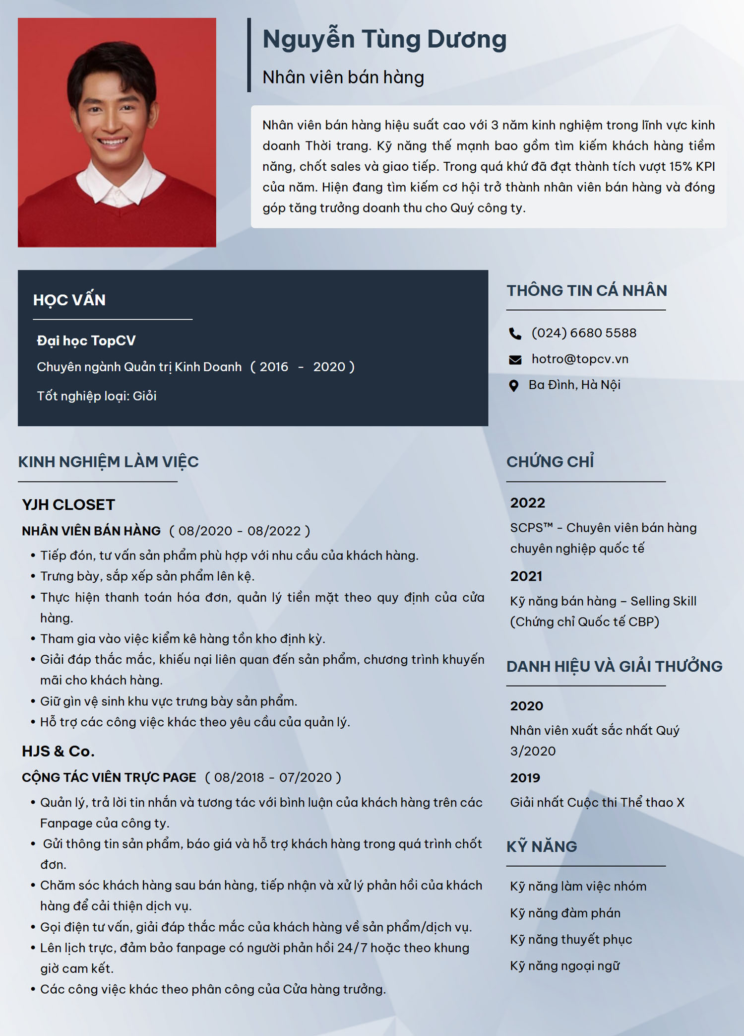 mẫu CV Nhân viên bán hàng