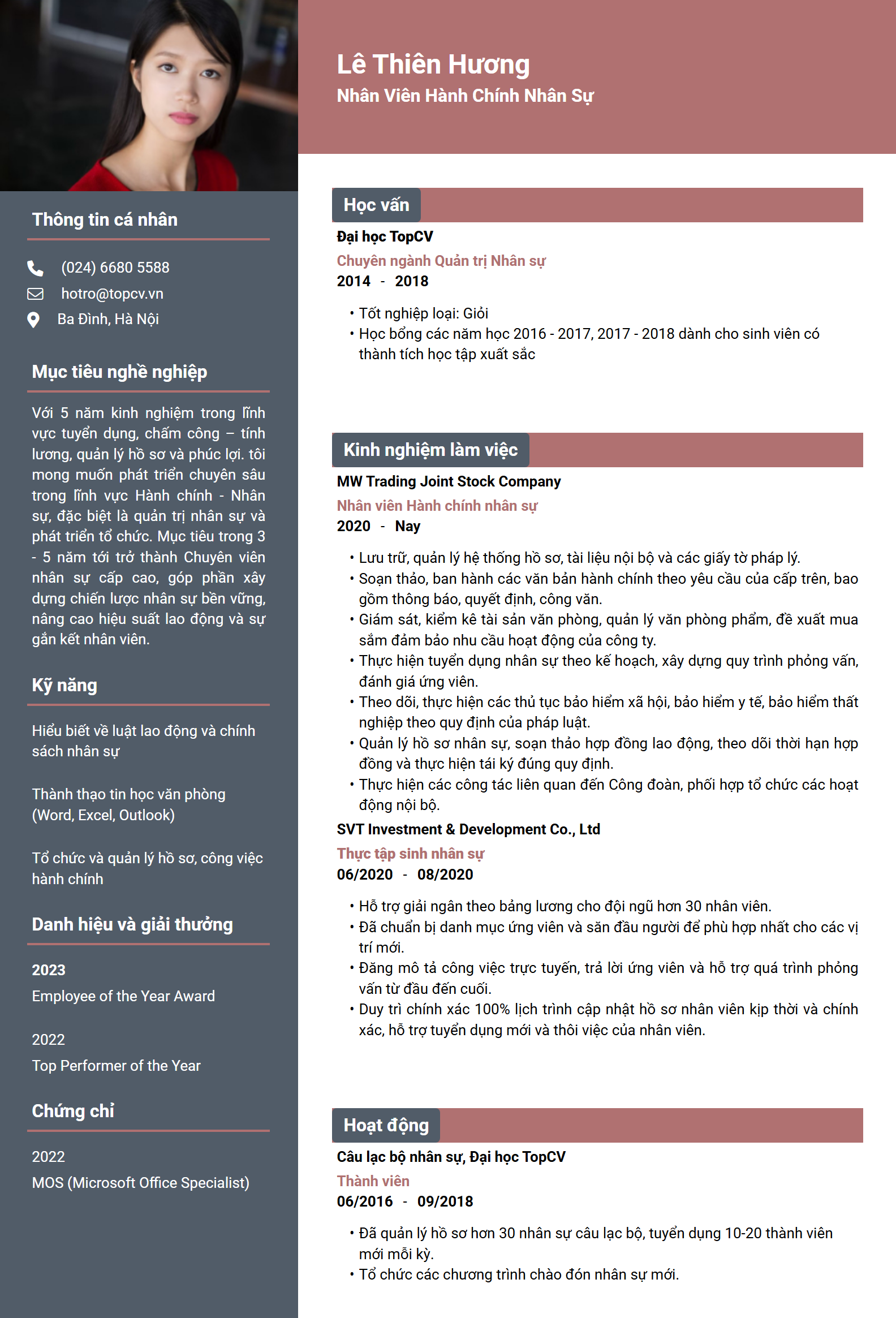 huong dan viet cv hanh chinh nhan su