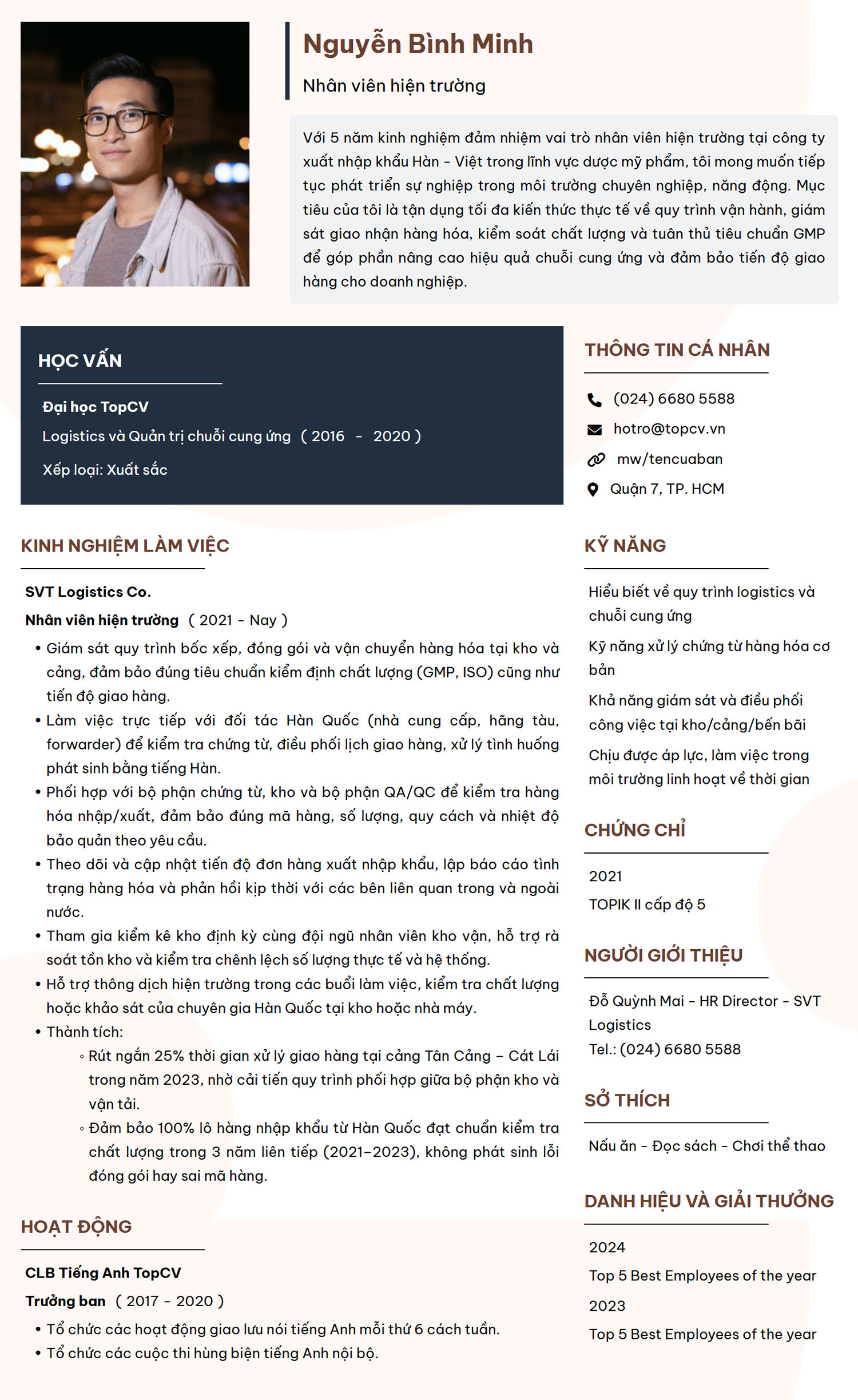 Tham khảo mẫu CV Nhân viên hiện trường