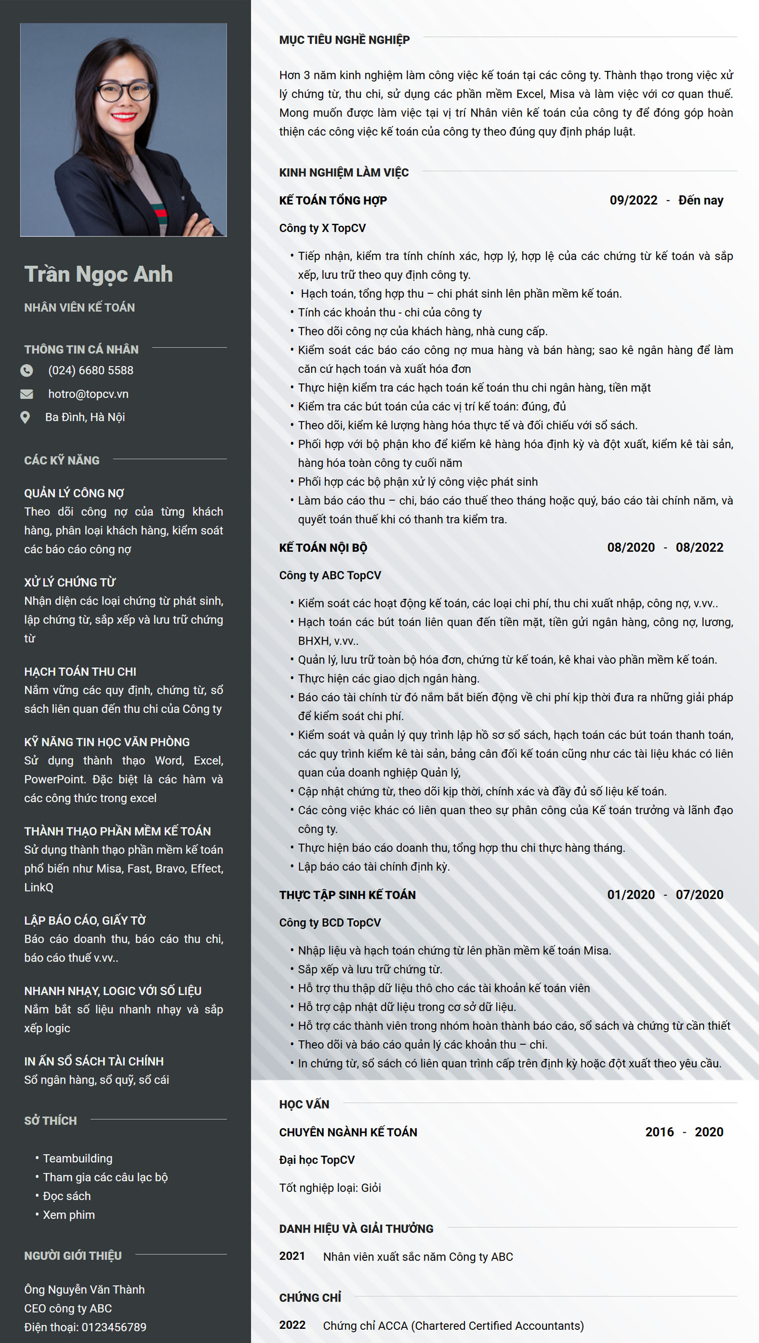 Mẫu CV Nhân viên kế toán