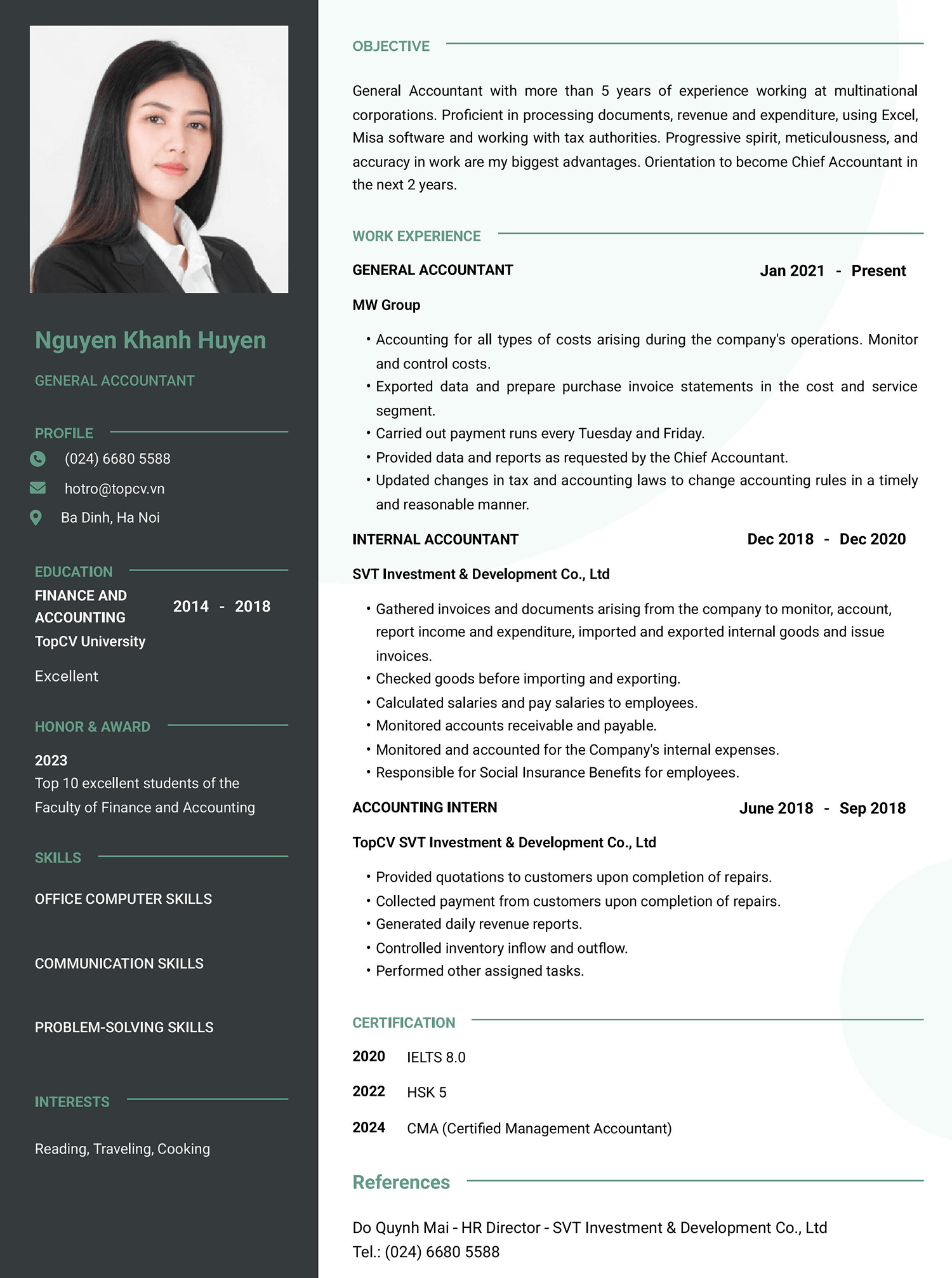 CV Nhân viên Kế toán tiếng Anh