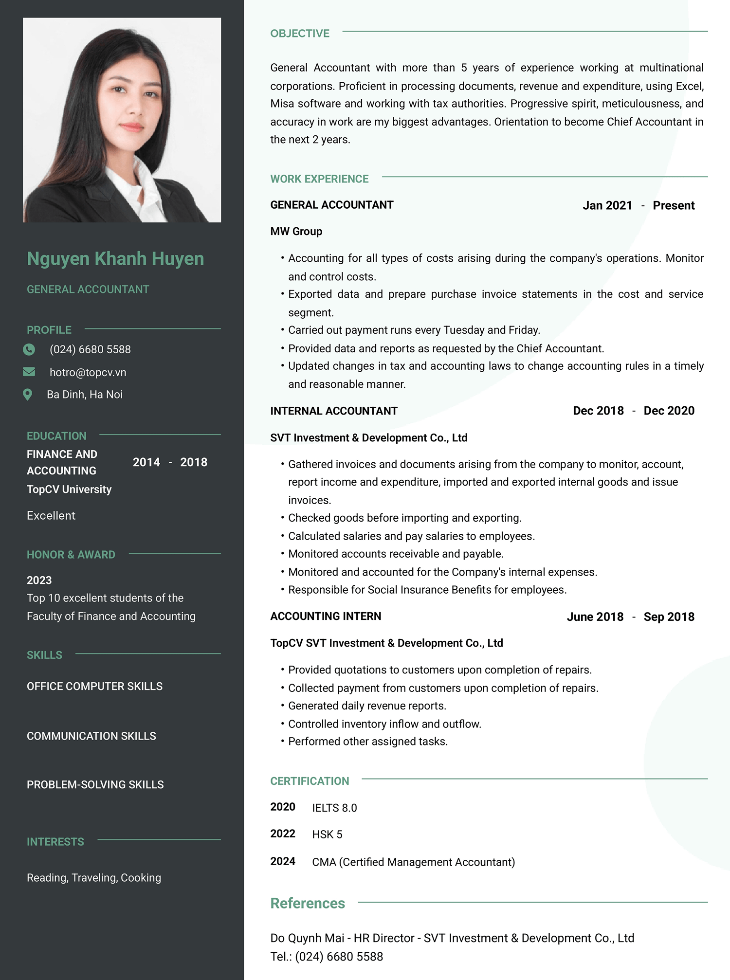 Mẫu CV Nhân viên kế toán Tiếng Anh