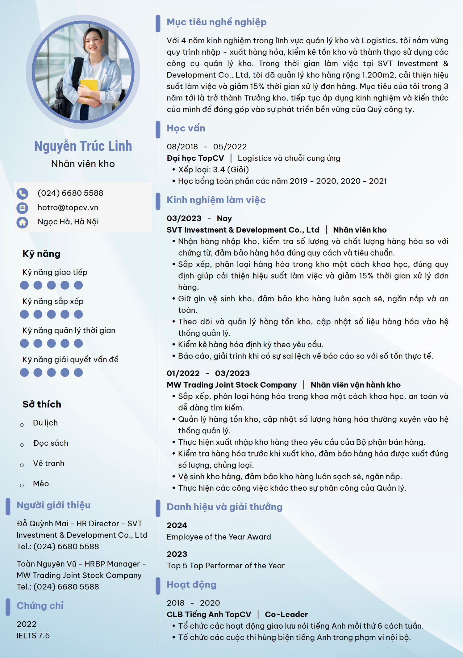 Mẫu CV Nhân viên kho