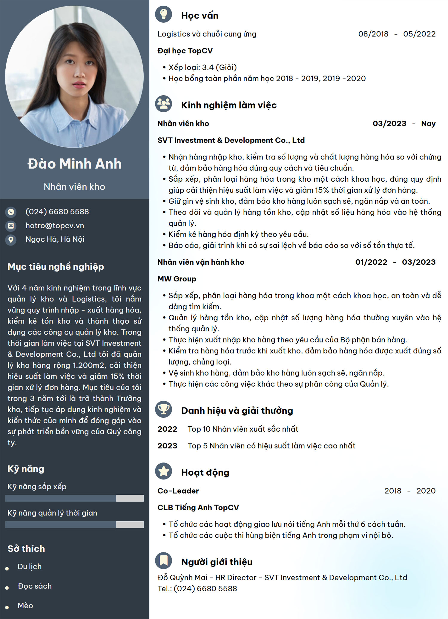 Mẫu CV xin việc Nhân viên kho hiện đại