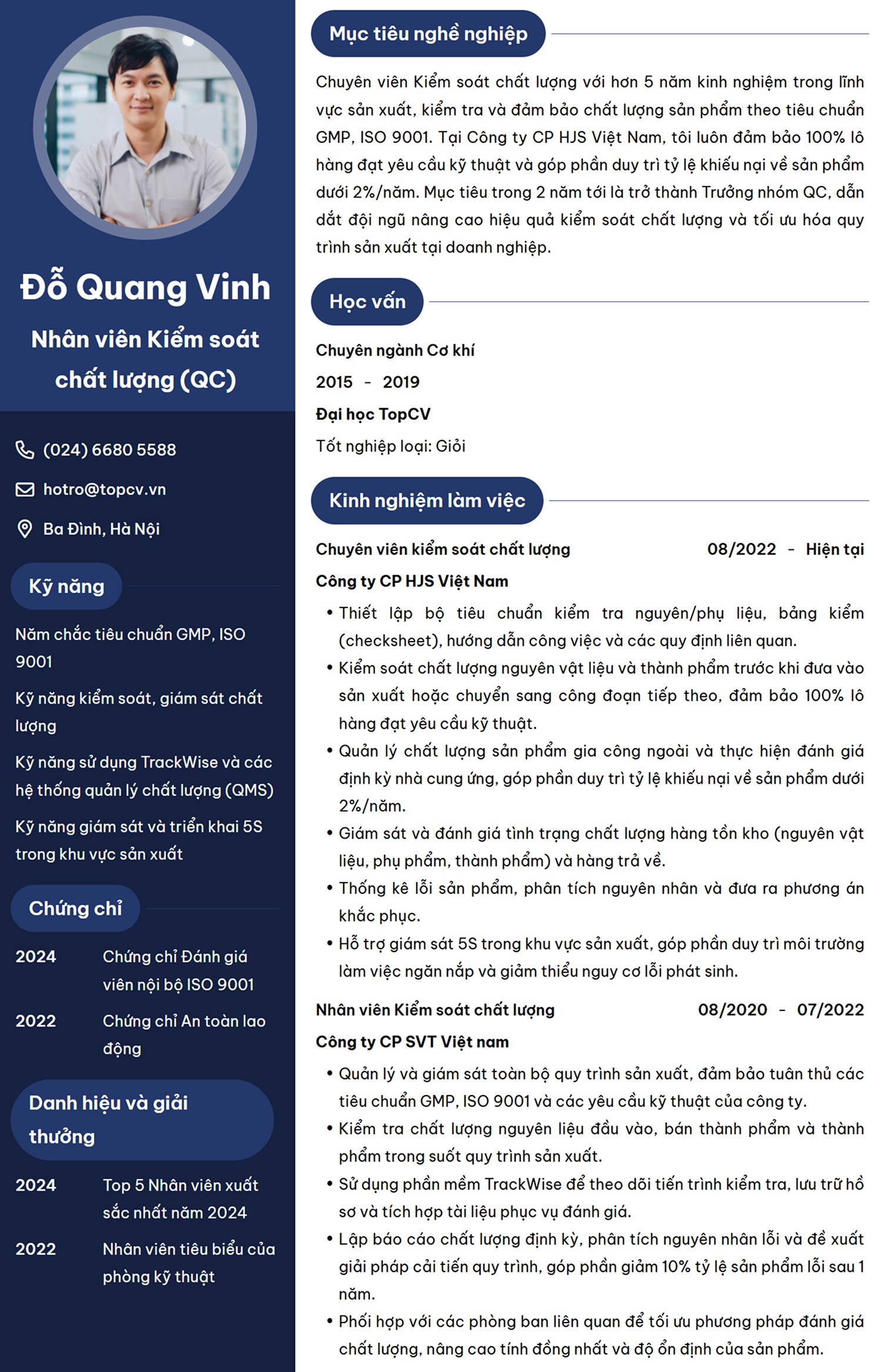 Tham khảo mẫu CV xin việc QC chuyên nghiệp trên TopCV