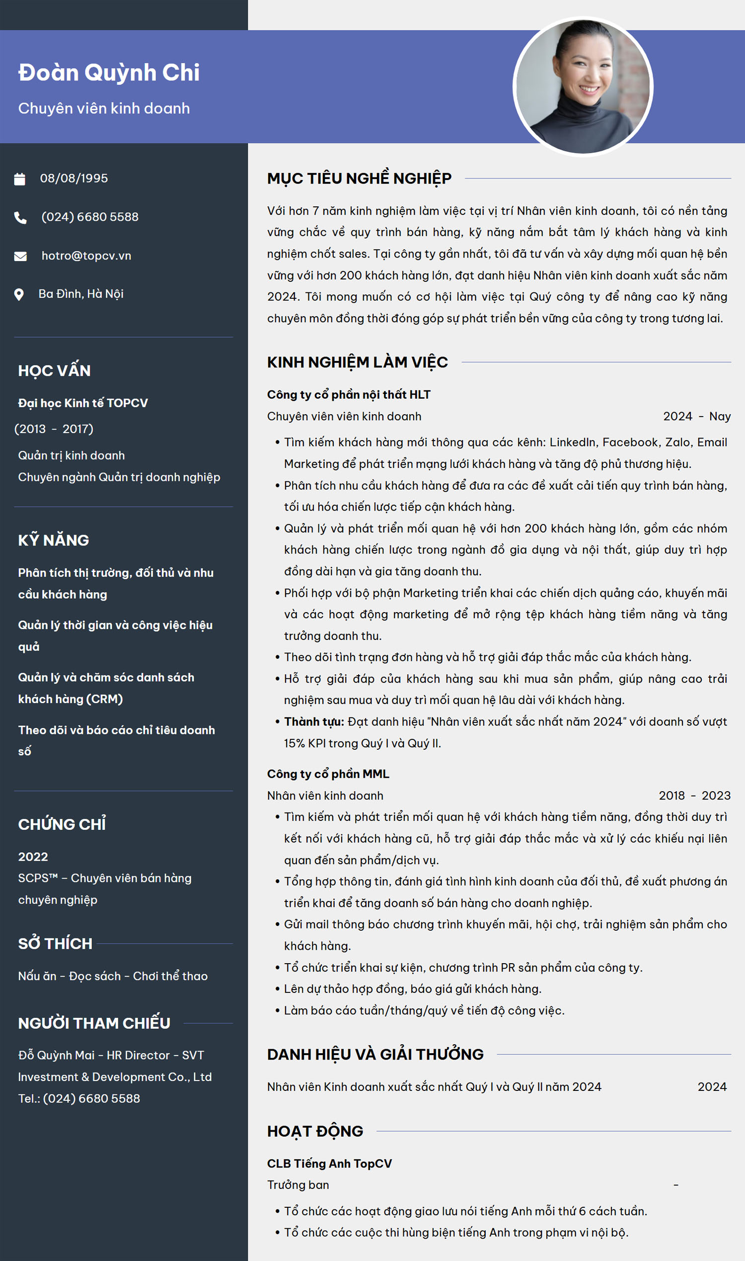 Mẫu CV Sales tone lạnh