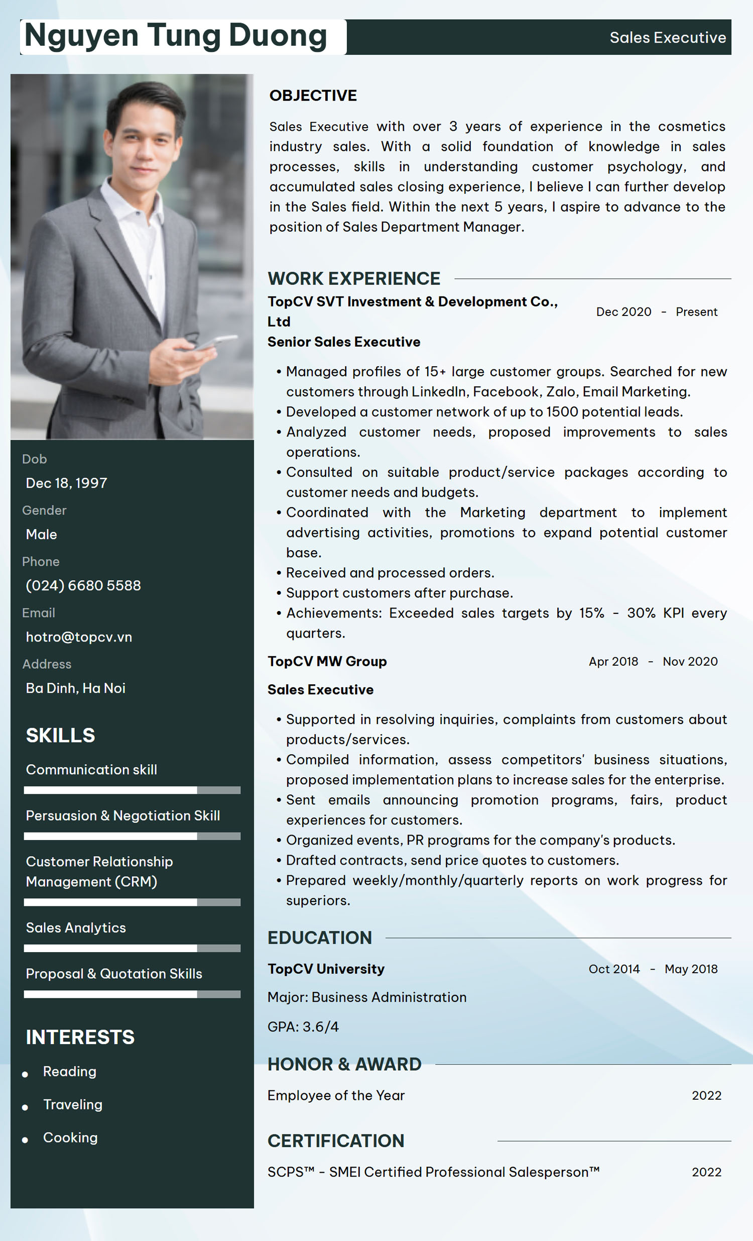 Mẫu CV Nhân viên kinh doanh bằng tiếng anh