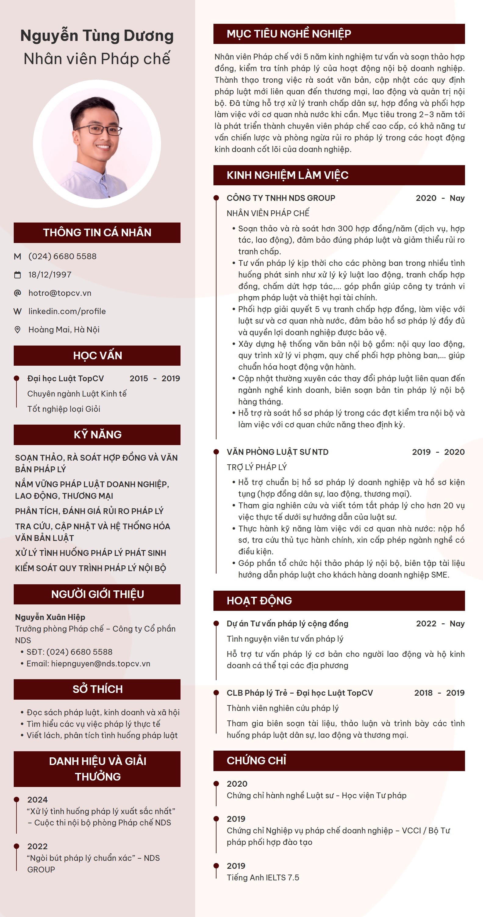 Mẫu CV Nhân viên Pháp chế