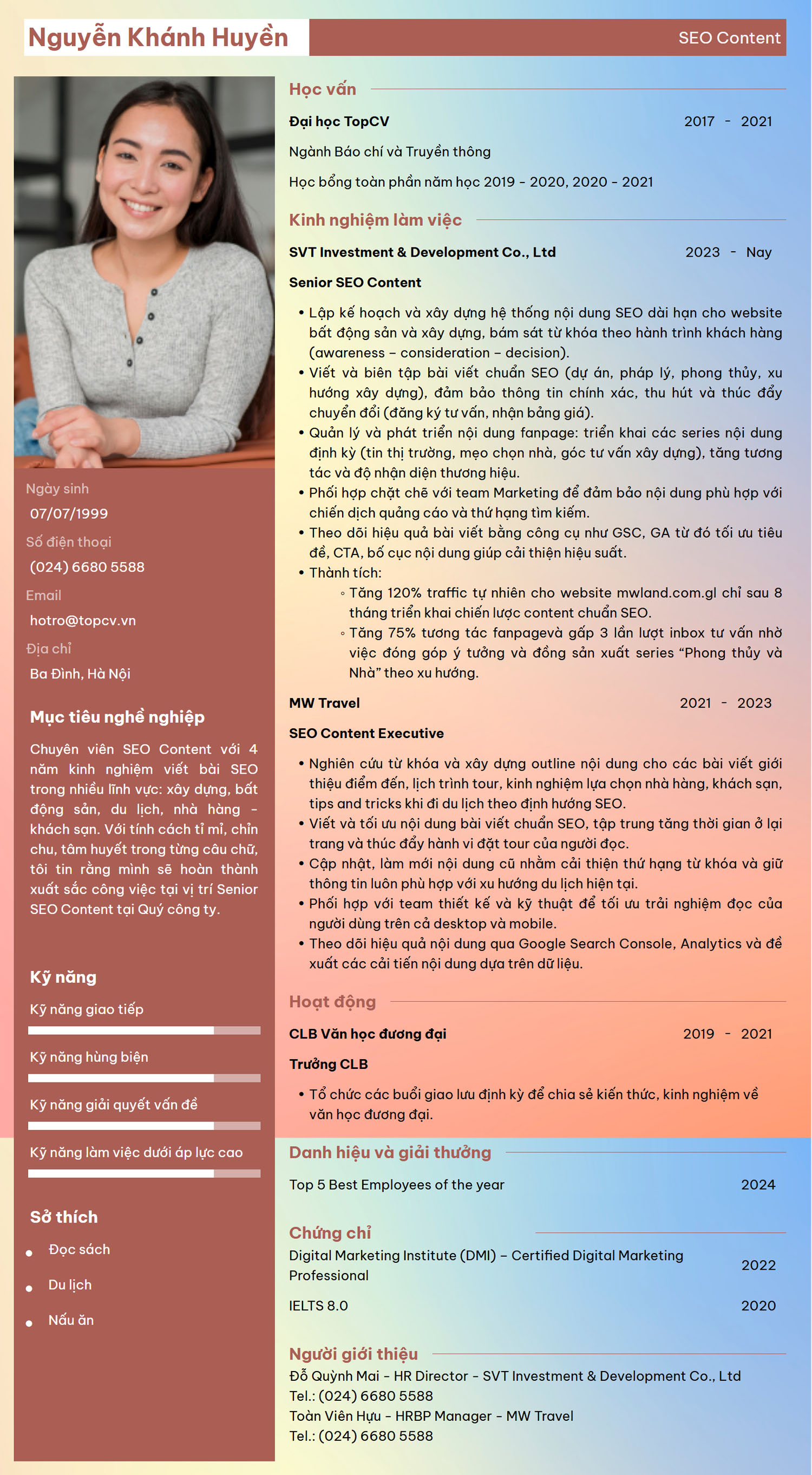 Tham khảo mẫu CV Nhân viên SEO Content