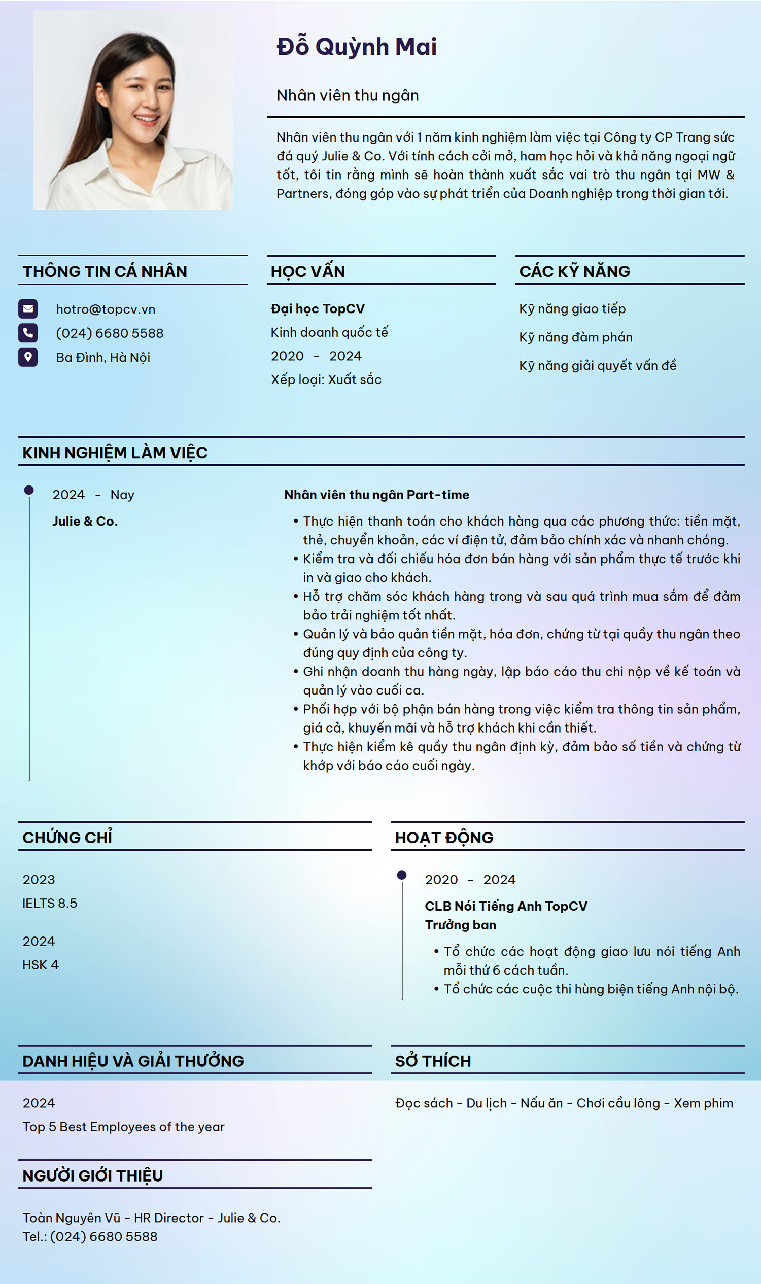 Tham khảo mẫu CV Thu ngân chuẩn