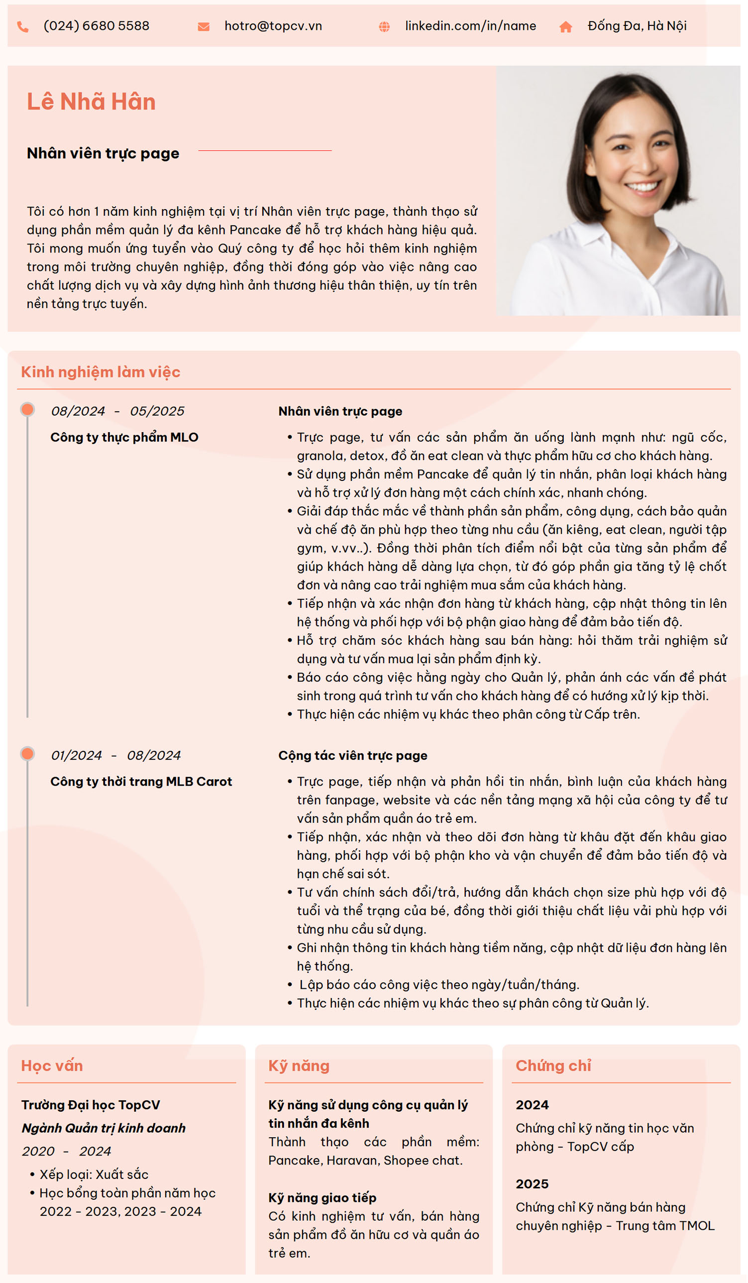 Tham khảo mẫu CV Nhân viên trực pgae