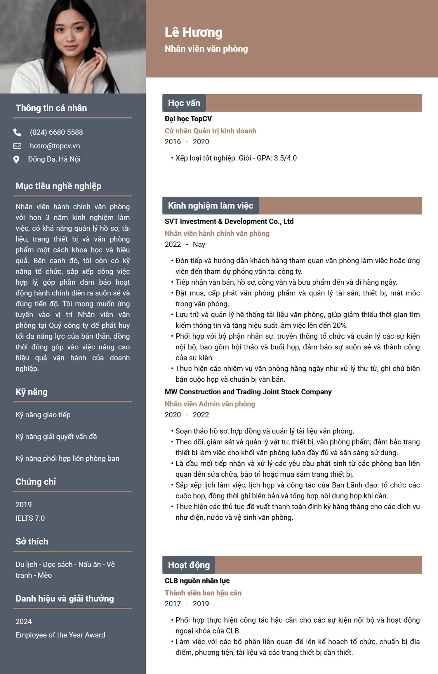 mẫu cv hành chính văn phòng